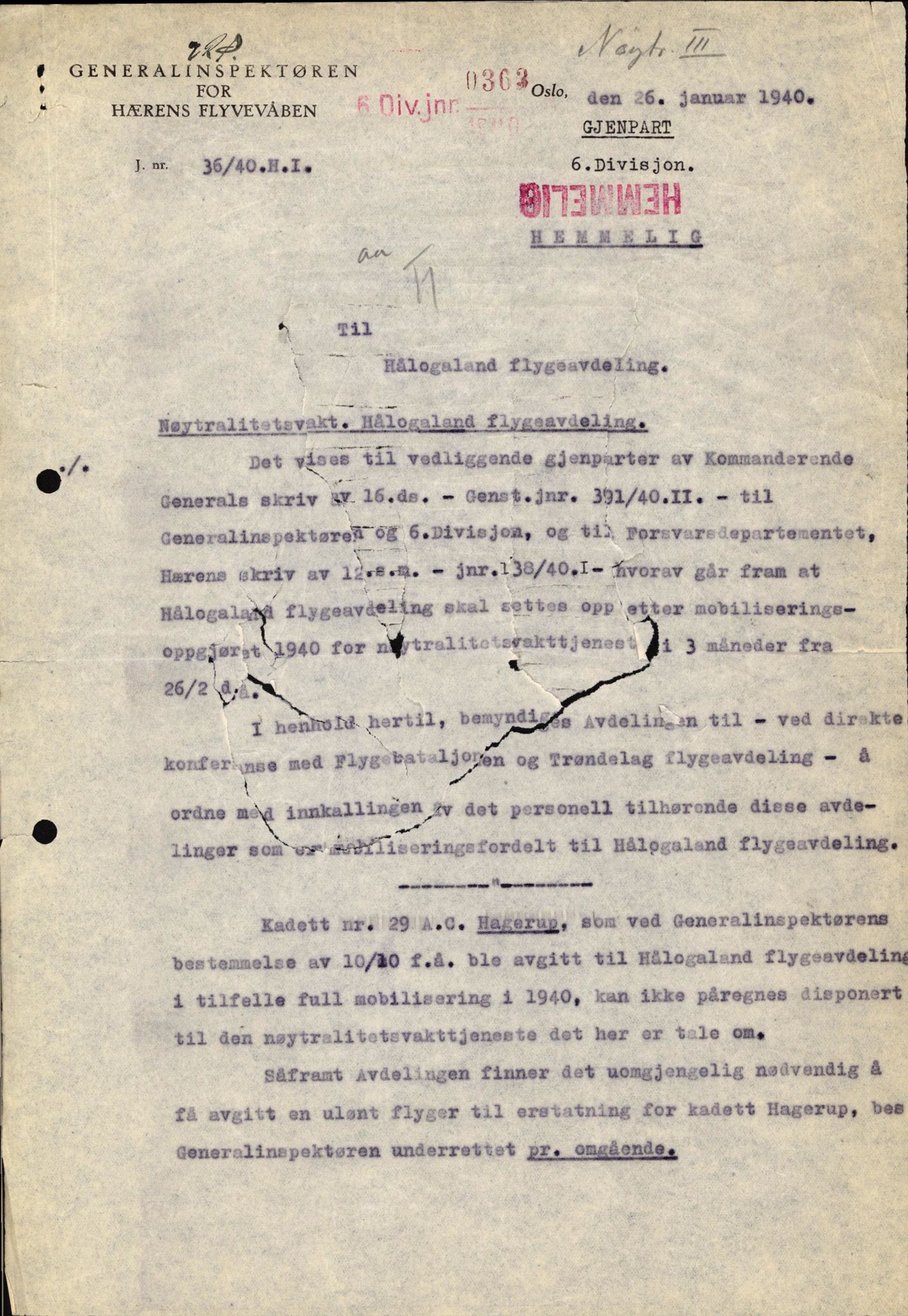 Forsvaret, Forsvarets krigshistoriske avdeling, AV/RA-RAFA-2017/Y/Yb/L0130: II-C-11-600  -  6. Divisjon / 6. Distriktskommando, 1940, p. 17