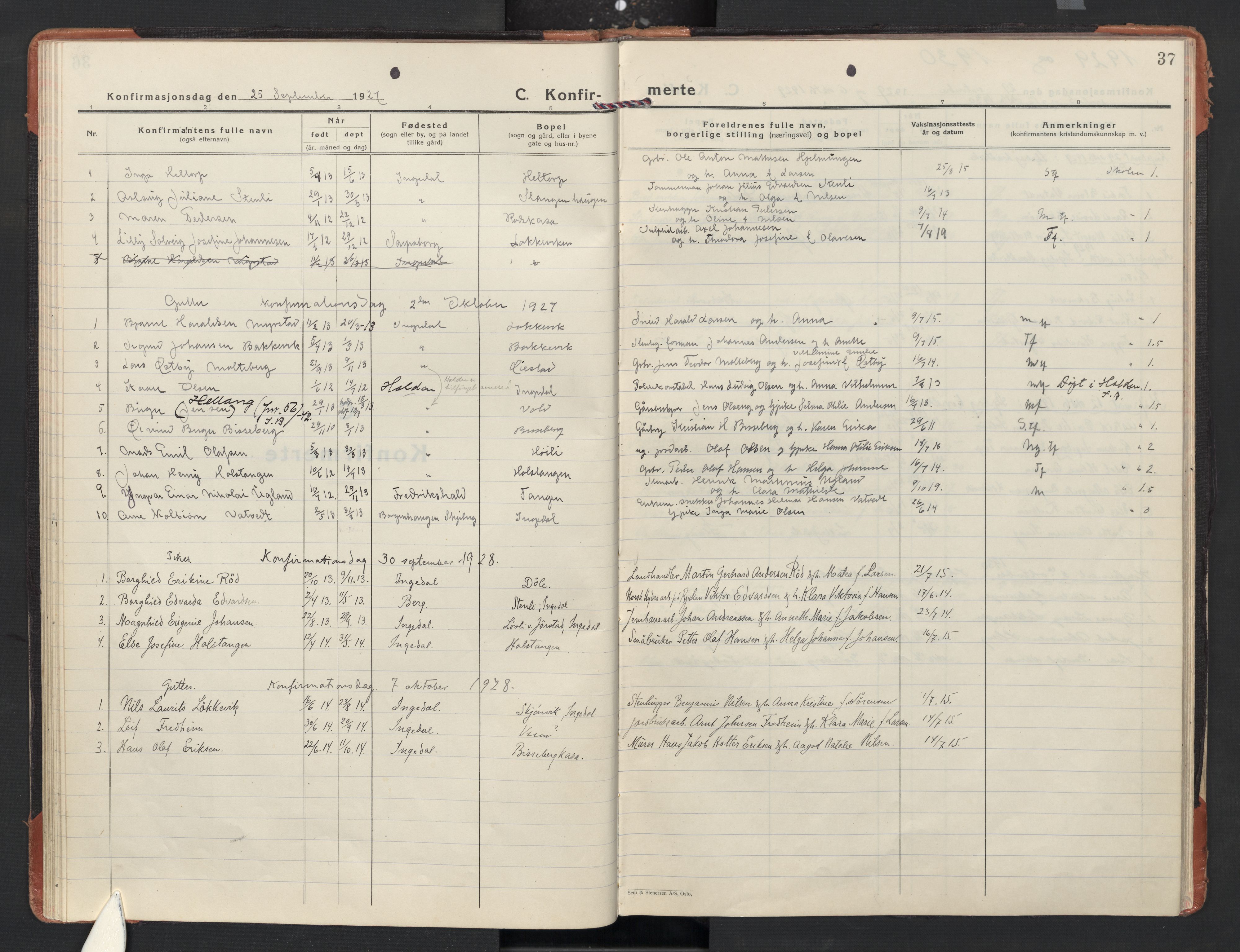 Skjeberg prestekontor Kirkebøker, AV/SAO-A-10923/F/Fc/L0004: Parish register (official) no. III 4, 1927-1958, p. 37