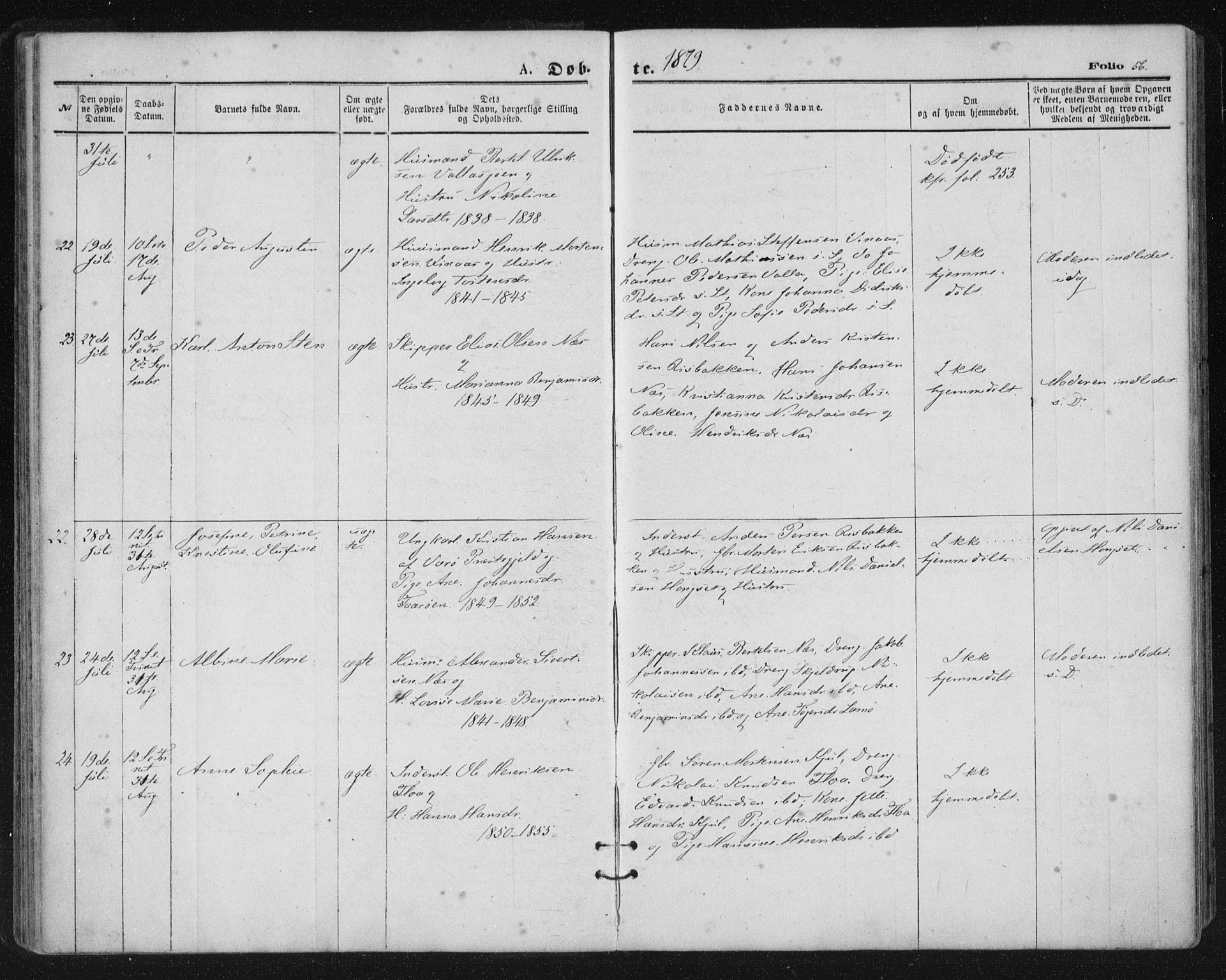 Ministerialprotokoller, klokkerbøker og fødselsregistre - Nordland, SAT/A-1459/816/L0241: Parish register (official) no. 816A07, 1870-1885, p. 56