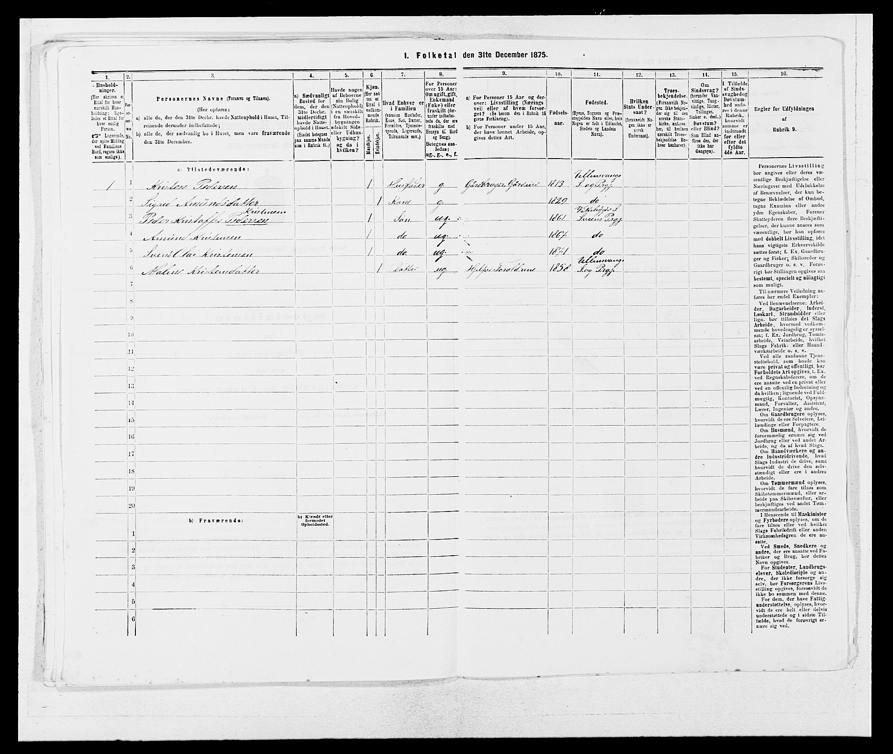 SAB, 1875 census for 1216P Sveio, 1875, p. 125