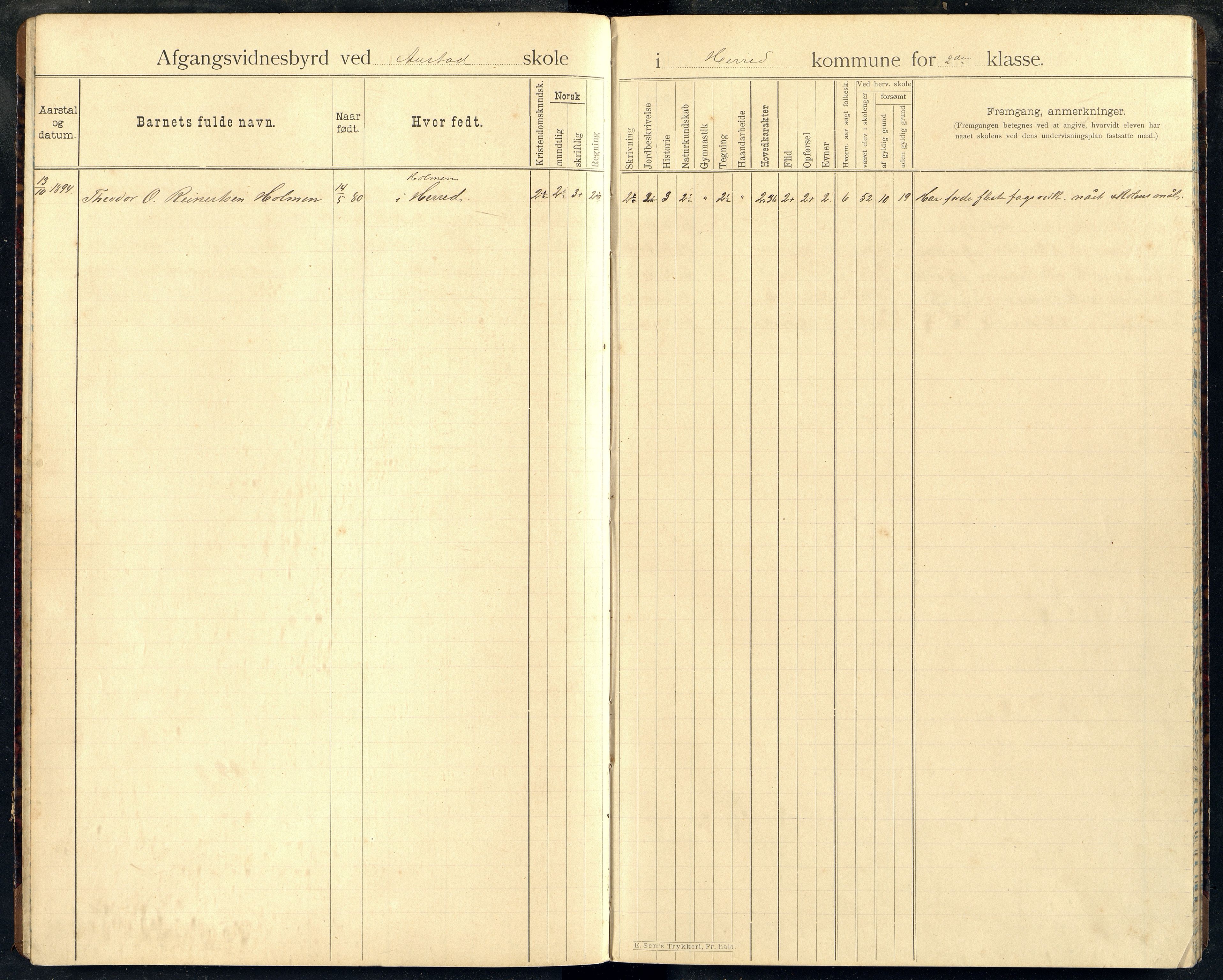 Herad kommune - Skolestyret, ARKSOR/1003HE510/F/L0001: Avgangsvitnemålsprotokoll, 1893-1897