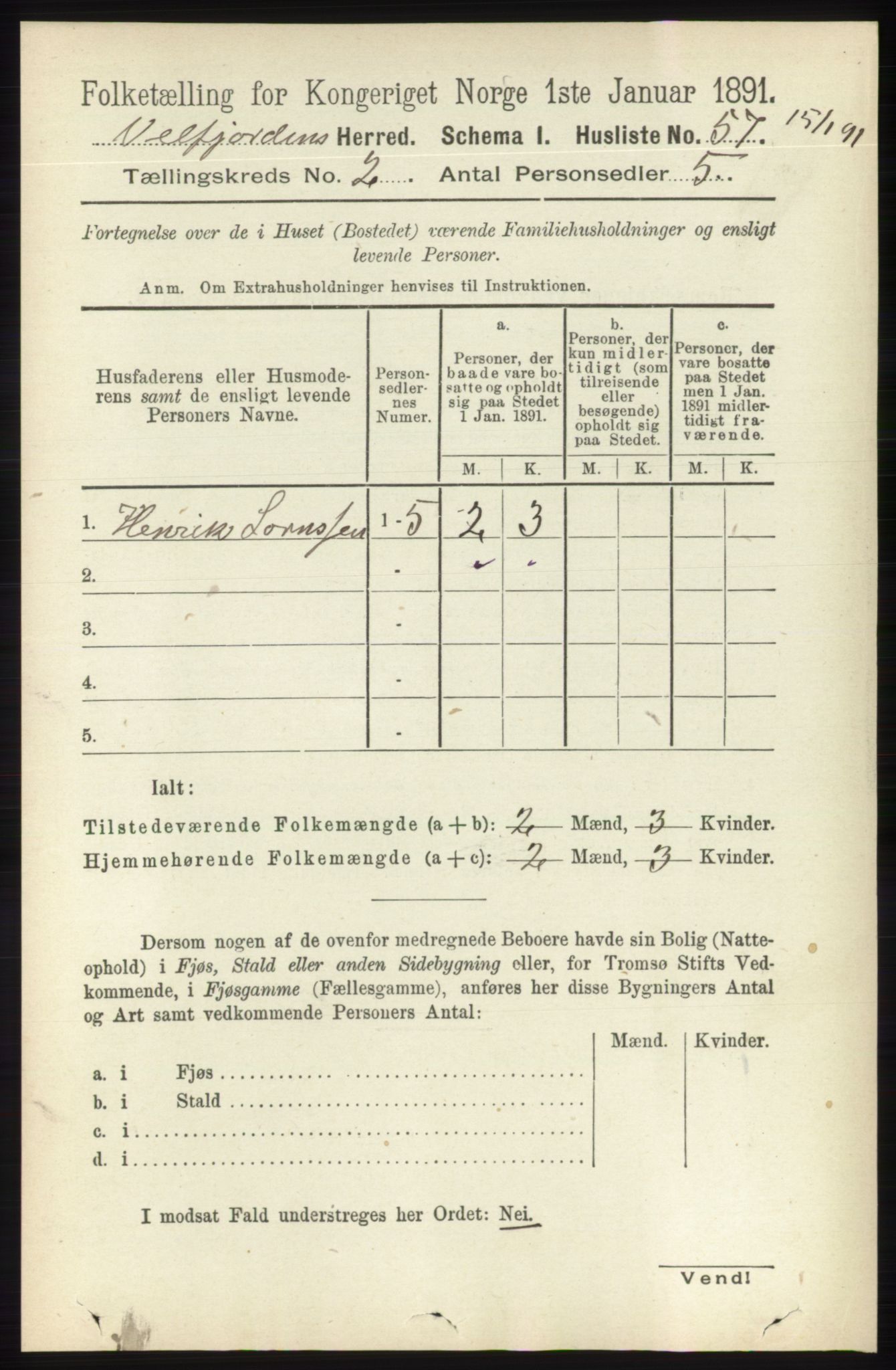 RA, 1891 census for 1813 Velfjord, 1891, p. 535