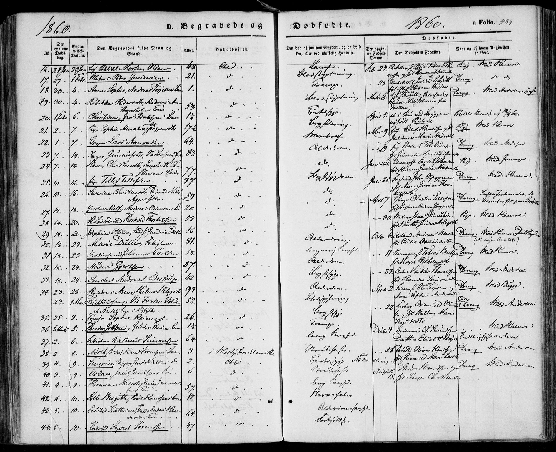 Kristiansand domprosti, SAK/1112-0006/F/Fa/L0014: Parish register (official) no. A 14, 1852-1867, p. 484