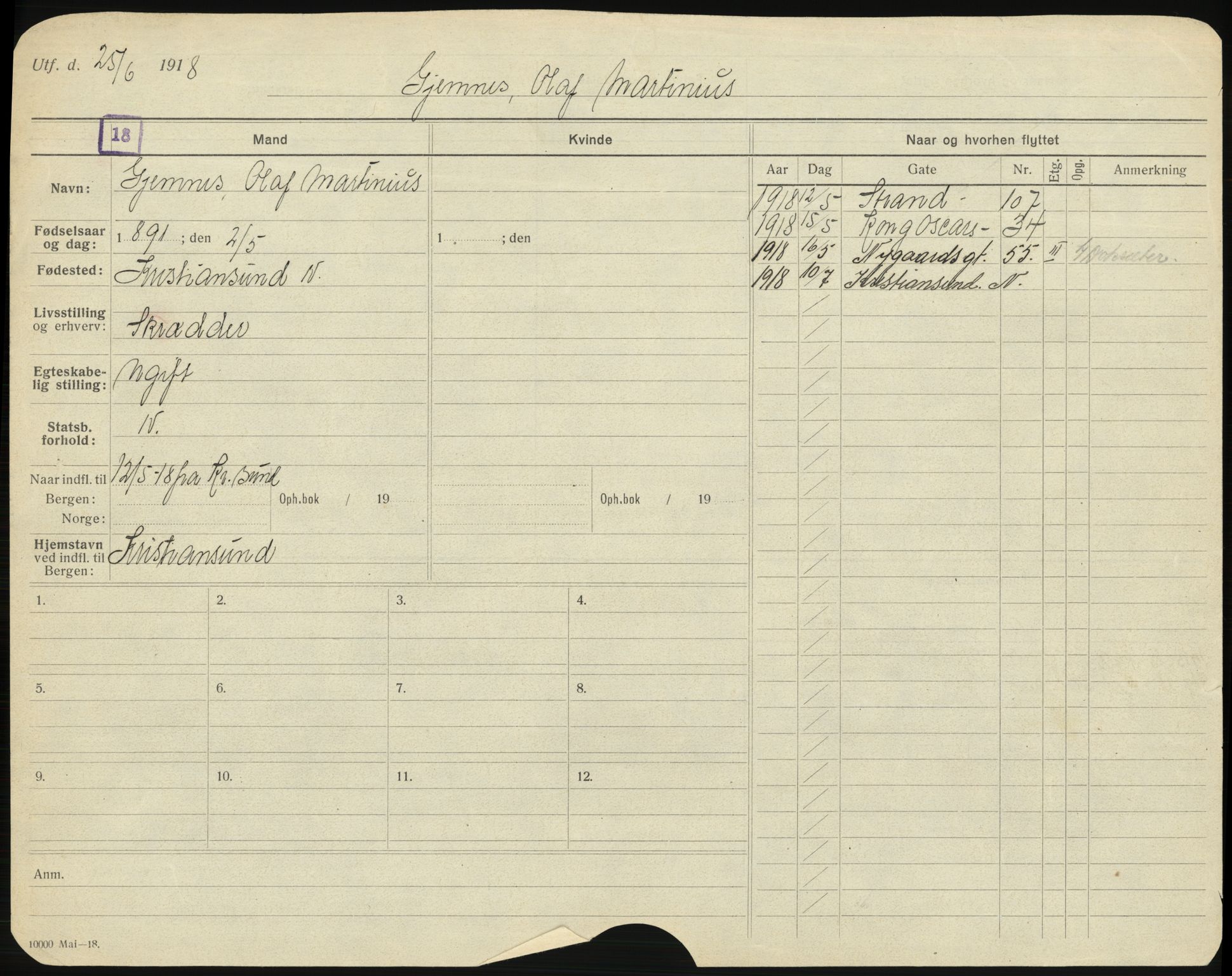 Bergen folkeregister, AV/SAB-A-17201/I/Ia/L0009: Utflyttet 1912 - 1920, Gjemnes - Grung, 1912-1920