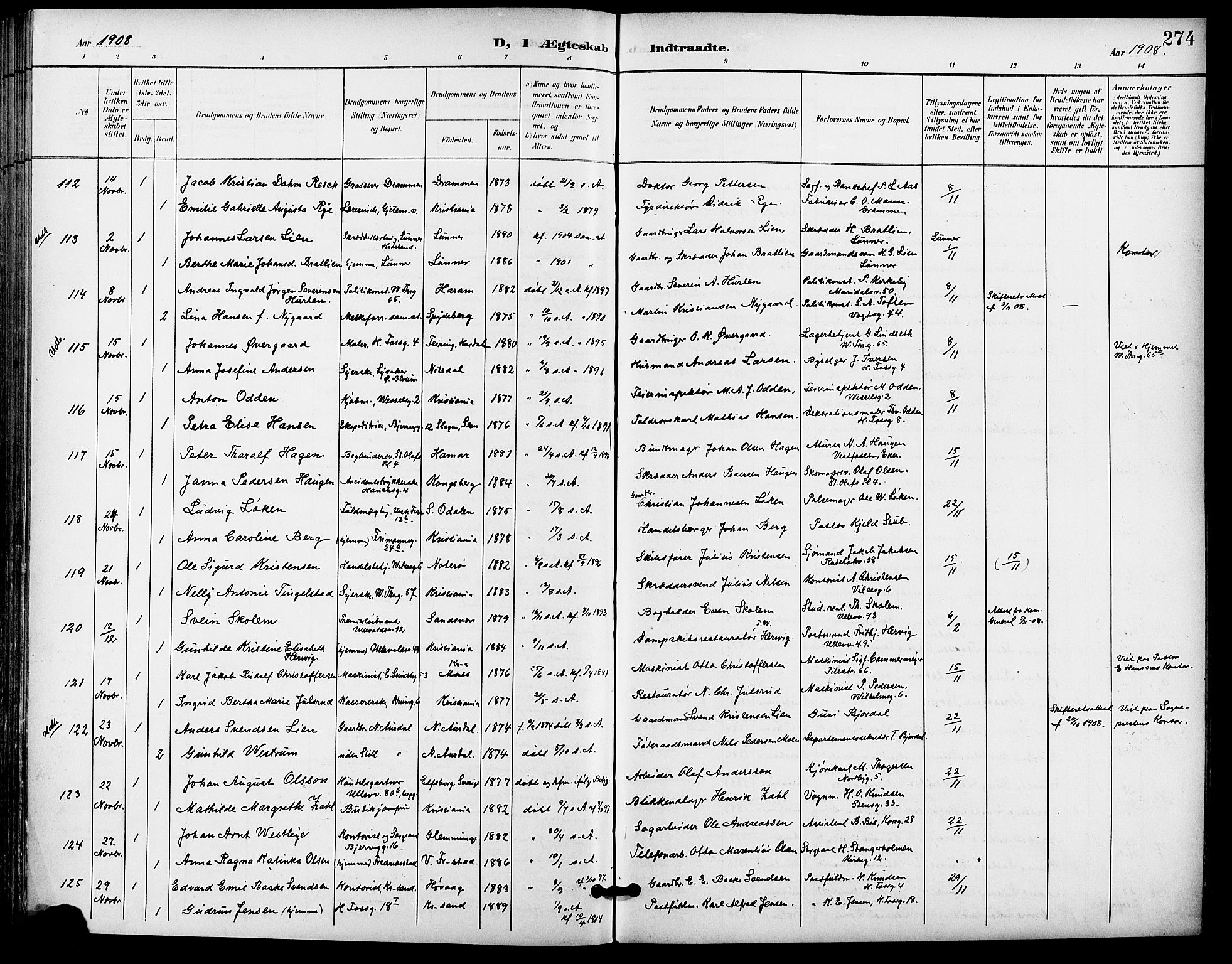 Gamle Aker prestekontor Kirkebøker, SAO/A-10617a/F/L0012: Parish register (official) no. 12, 1898-1910, p. 274