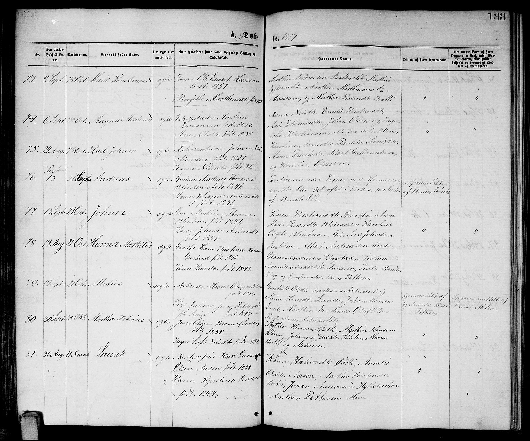 Enebakk prestekontor Kirkebøker, AV/SAO-A-10171c/G/Ga/L0005: Parish register (copy) no. I 5, 1867-1888, p. 133