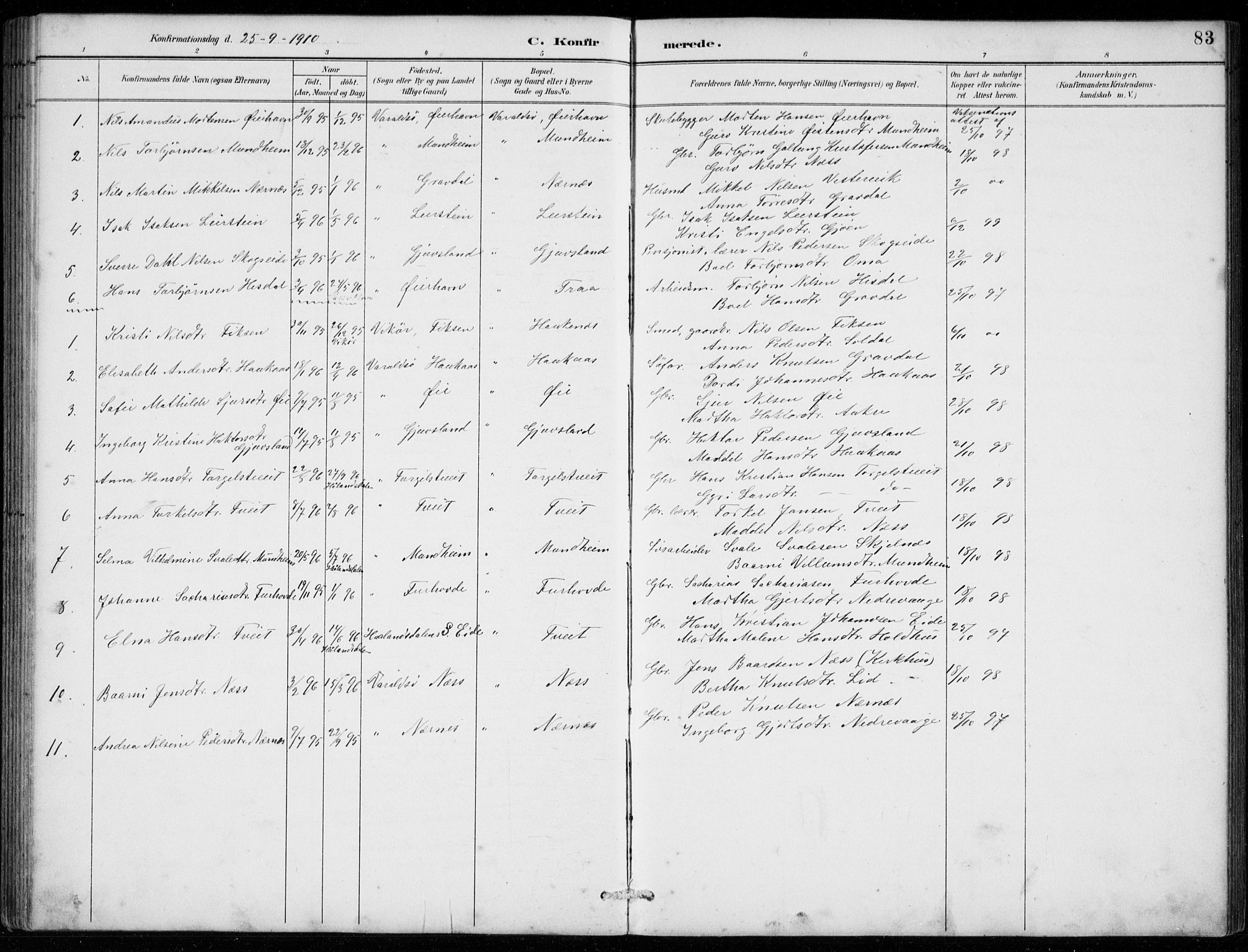 Strandebarm sokneprestembete, AV/SAB-A-78401/H/Hab: Parish register (copy) no. C  1, 1891-1913, p. 83