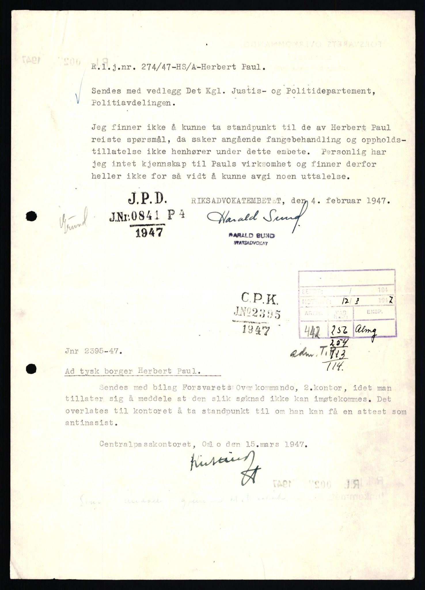 Forsvaret, Forsvarets overkommando II, AV/RA-RAFA-3915/D/Db/L0025: CI Questionaires. Tyske okkupasjonsstyrker i Norge. Tyskere., 1945-1946, p. 432