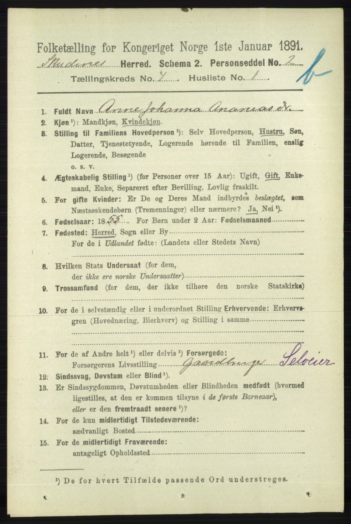 RA, 1891 census for 1150 Skudenes, 1891, p. 4549