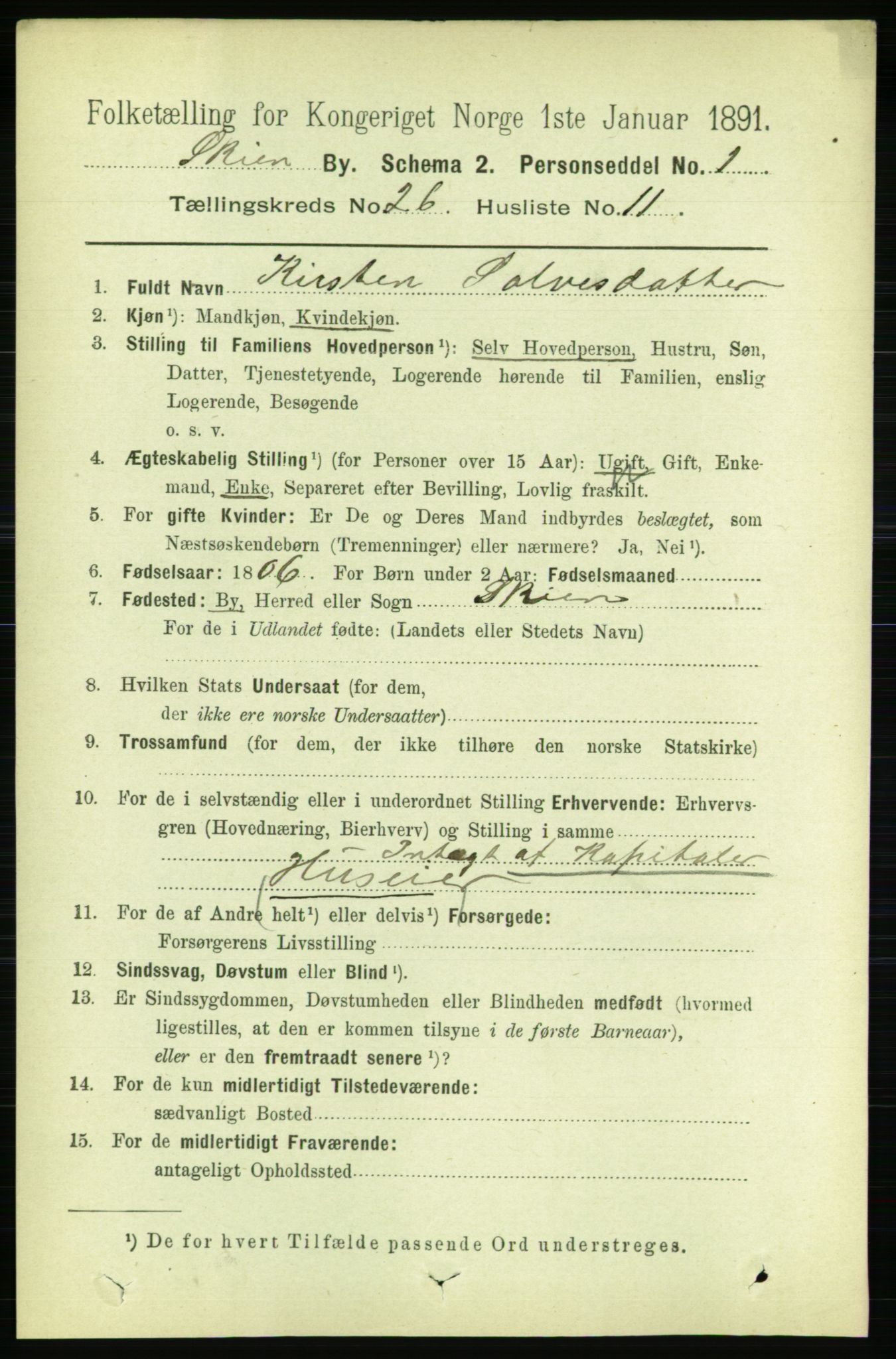 RA, 1891 census for 0806 Skien, 1891, p. 6328