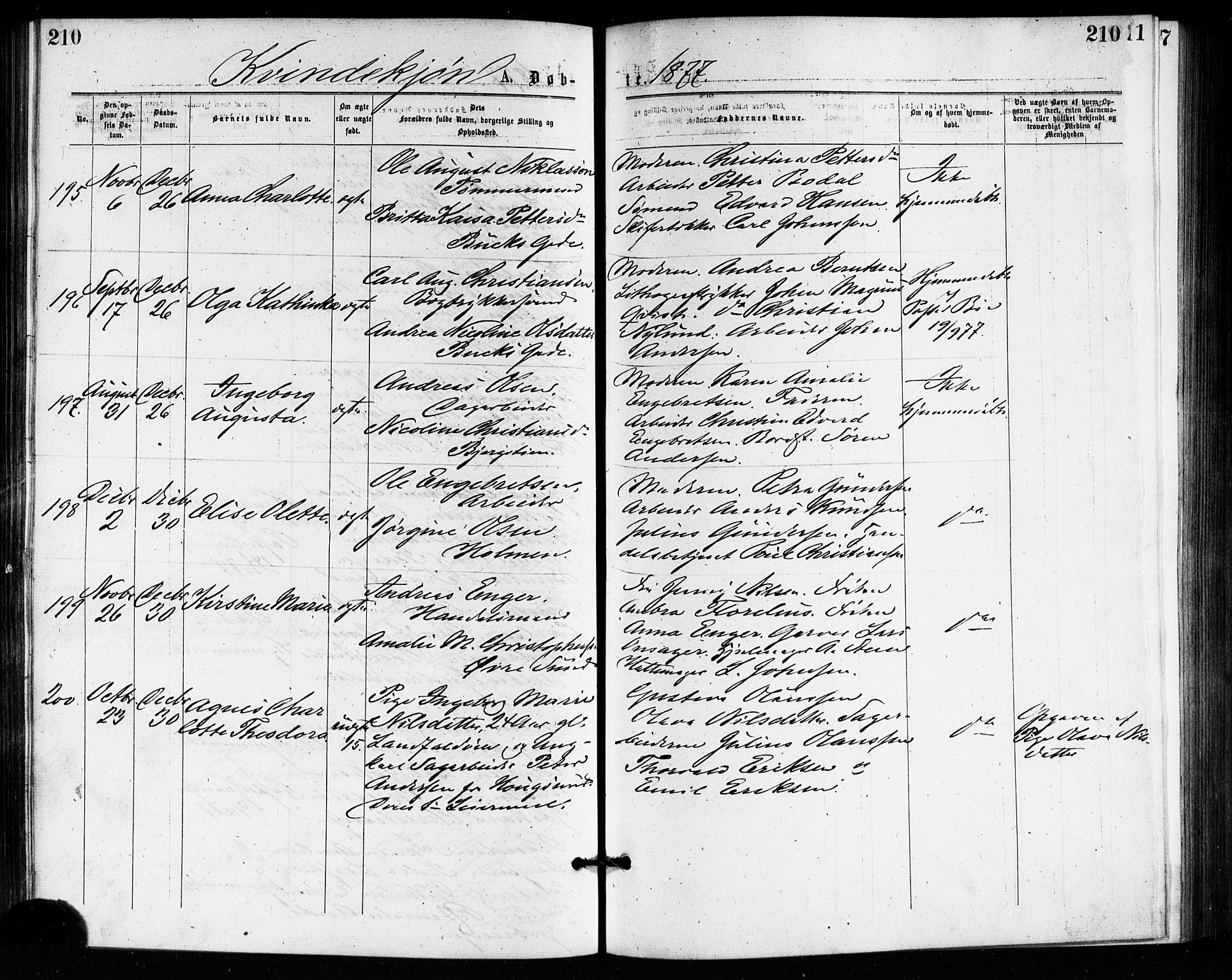 Bragernes kirkebøker, AV/SAKO-A-6/F/Fb/L0005: Parish register (official) no. II 5, 1875-1877, p. 210