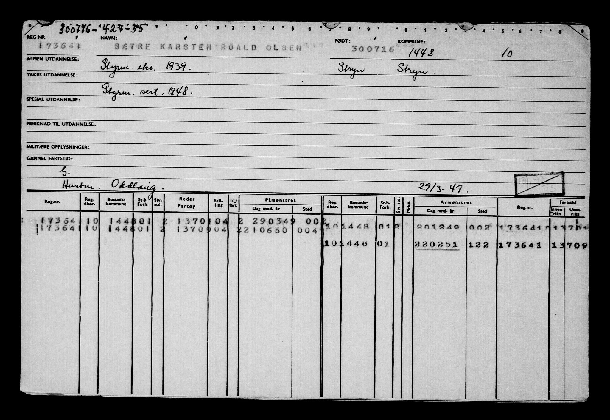 Direktoratet for sjømenn, AV/RA-S-3545/G/Gb/L0141: Hovedkort, 1916, p. 315