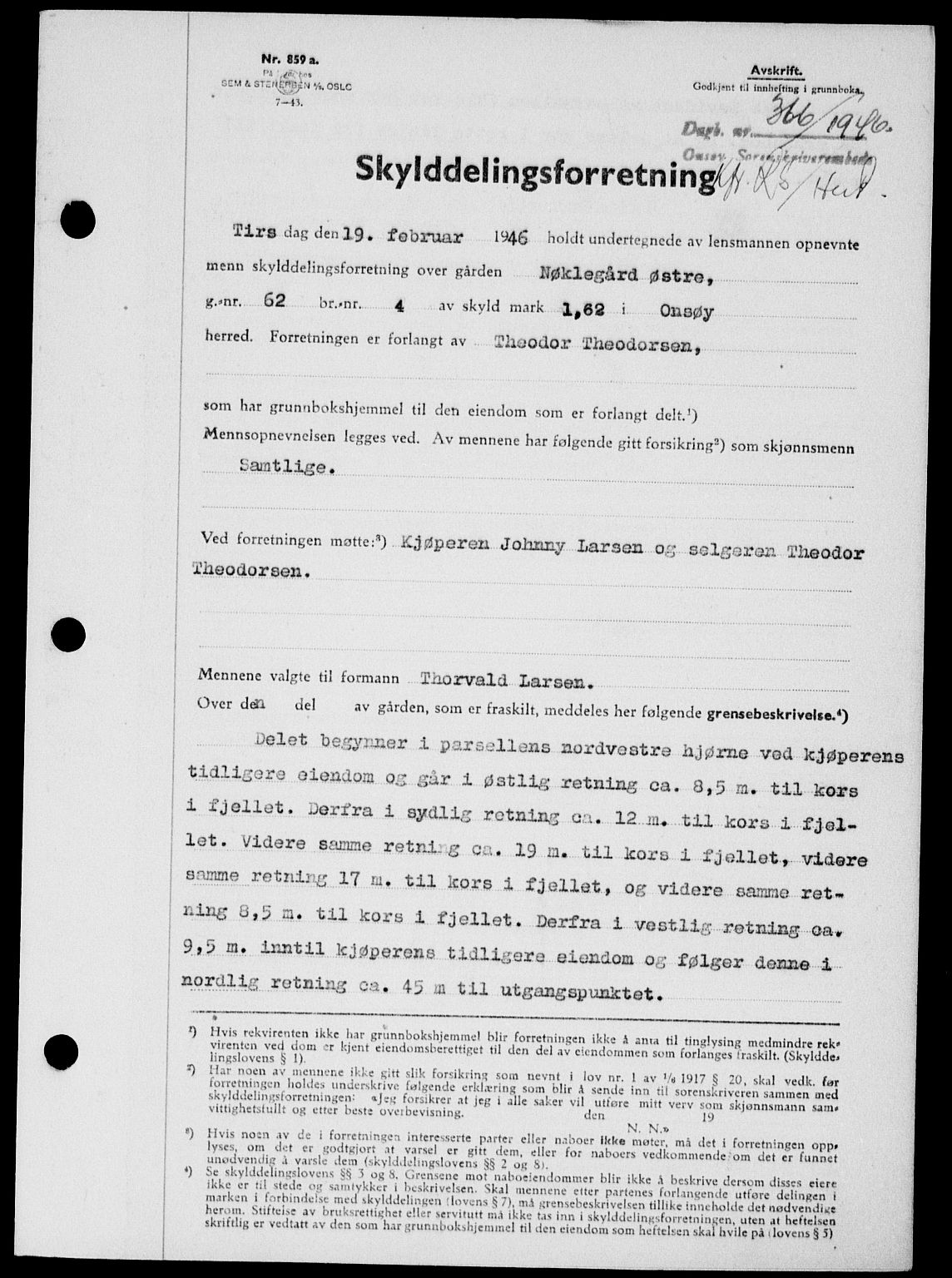 Onsøy sorenskriveri, SAO/A-10474/G/Ga/Gab/L0015: Mortgage book no. II A-15, 1945-1946, Diary no: : 366/1946