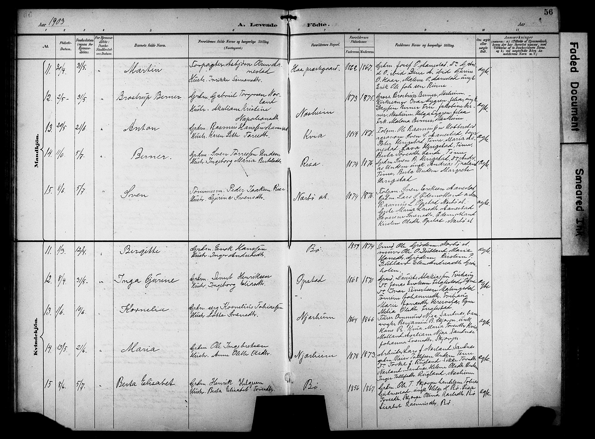 Hå sokneprestkontor, AV/SAST-A-101801/001/30BB/L0005: Parish register (copy) no. B 5, 1894-1912, p. 56