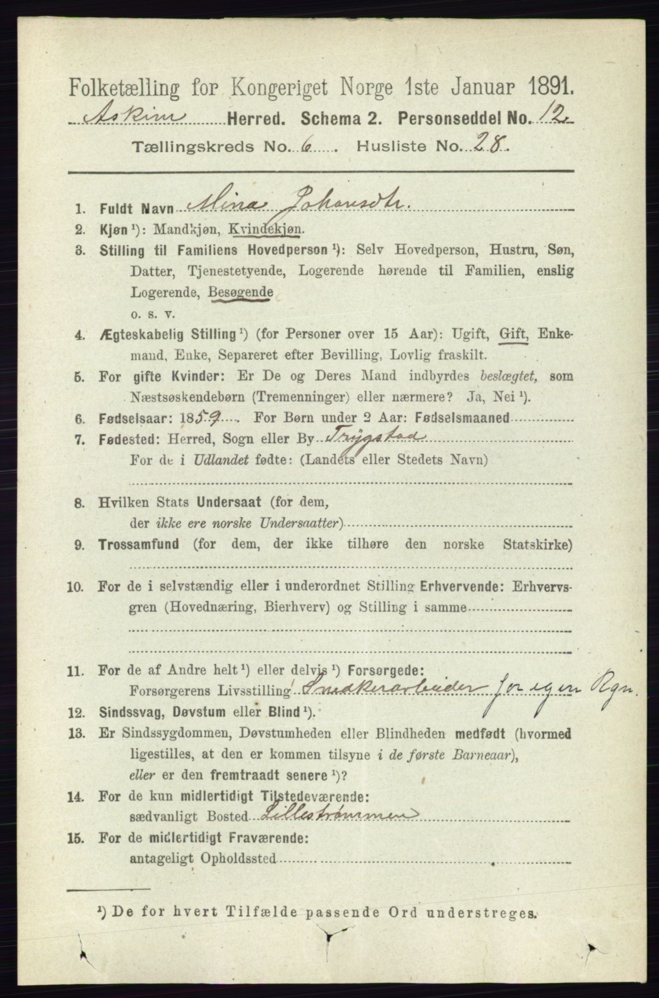 RA, 1891 census for 0124 Askim, 1891, p. 975