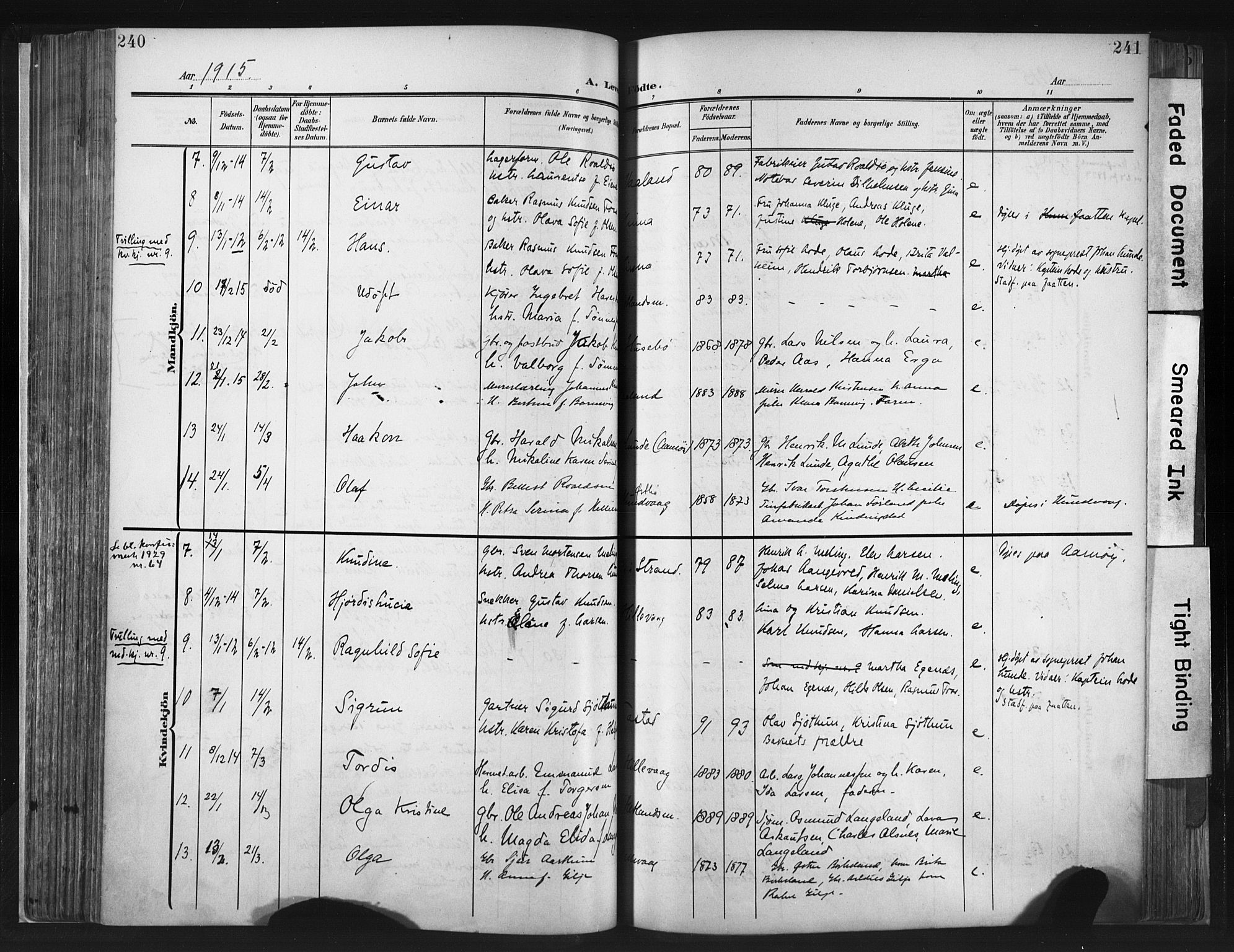 Hetland sokneprestkontor, AV/SAST-A-101826/30/30BA/L0013: Parish register (official) no. A 13, 1904-1918, p. 240-241