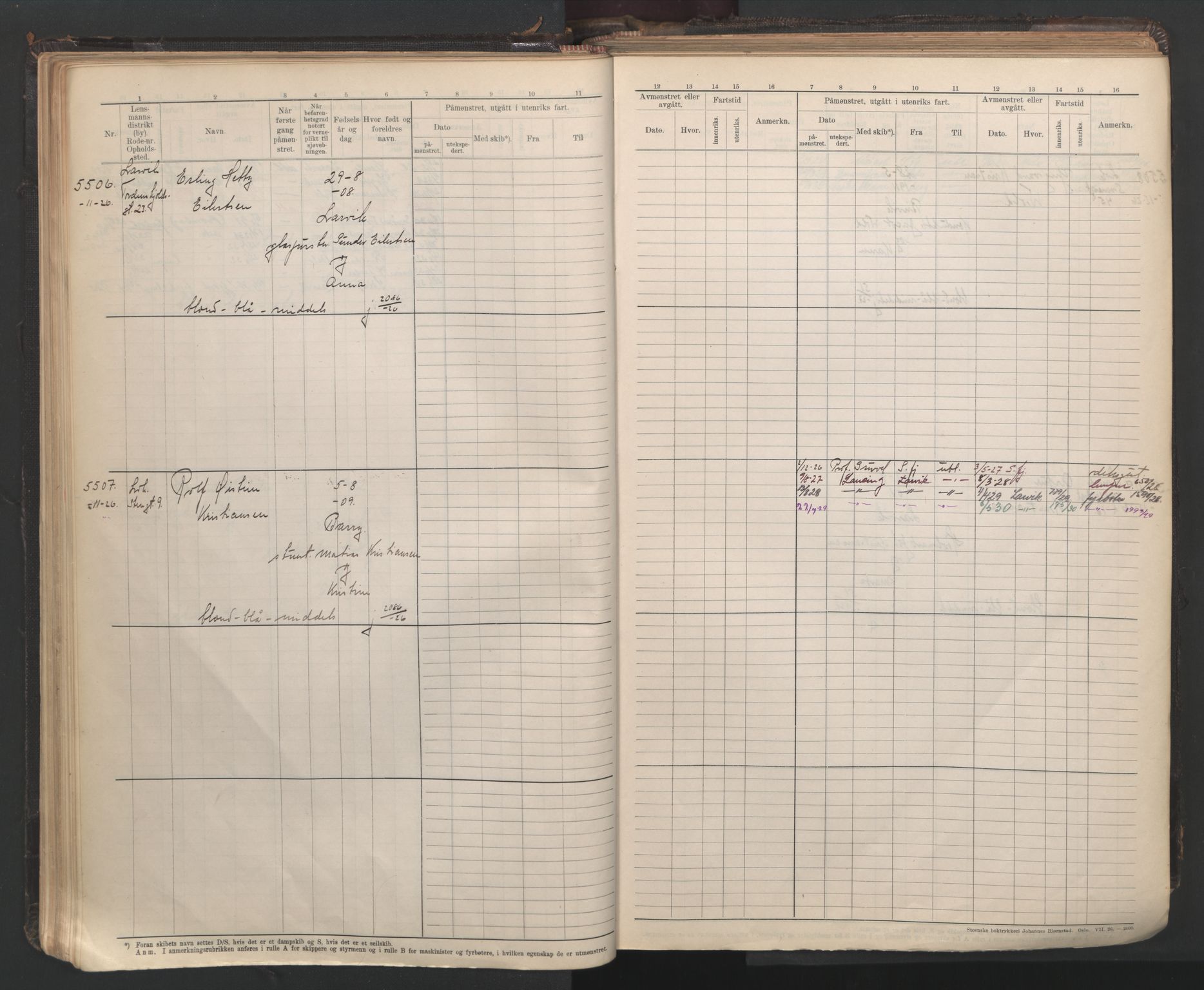 Larvik innrulleringskontor, SAKO/A-787/F/Fc/L0013: Hovedrulle, 1926-1946, p. 56