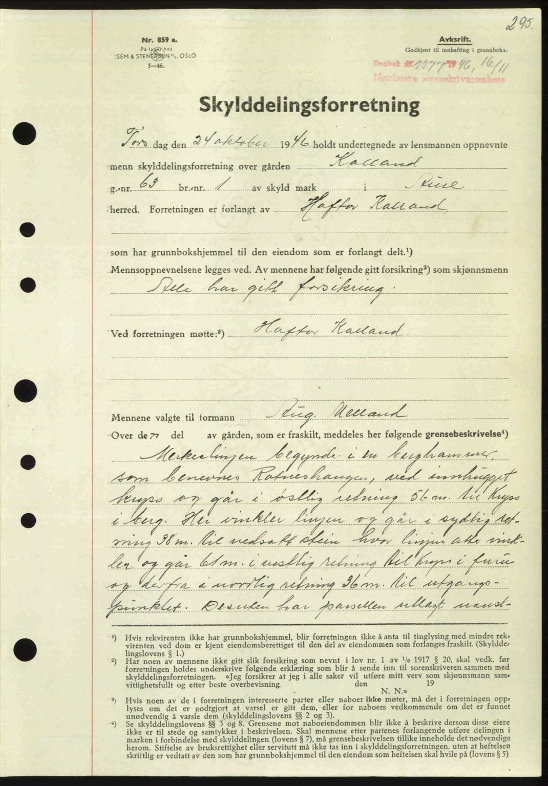 Nordmøre sorenskriveri, AV/SAT-A-4132/1/2/2Ca: Mortgage book no. A103, 1946-1947, Diary no: : 2377/1946