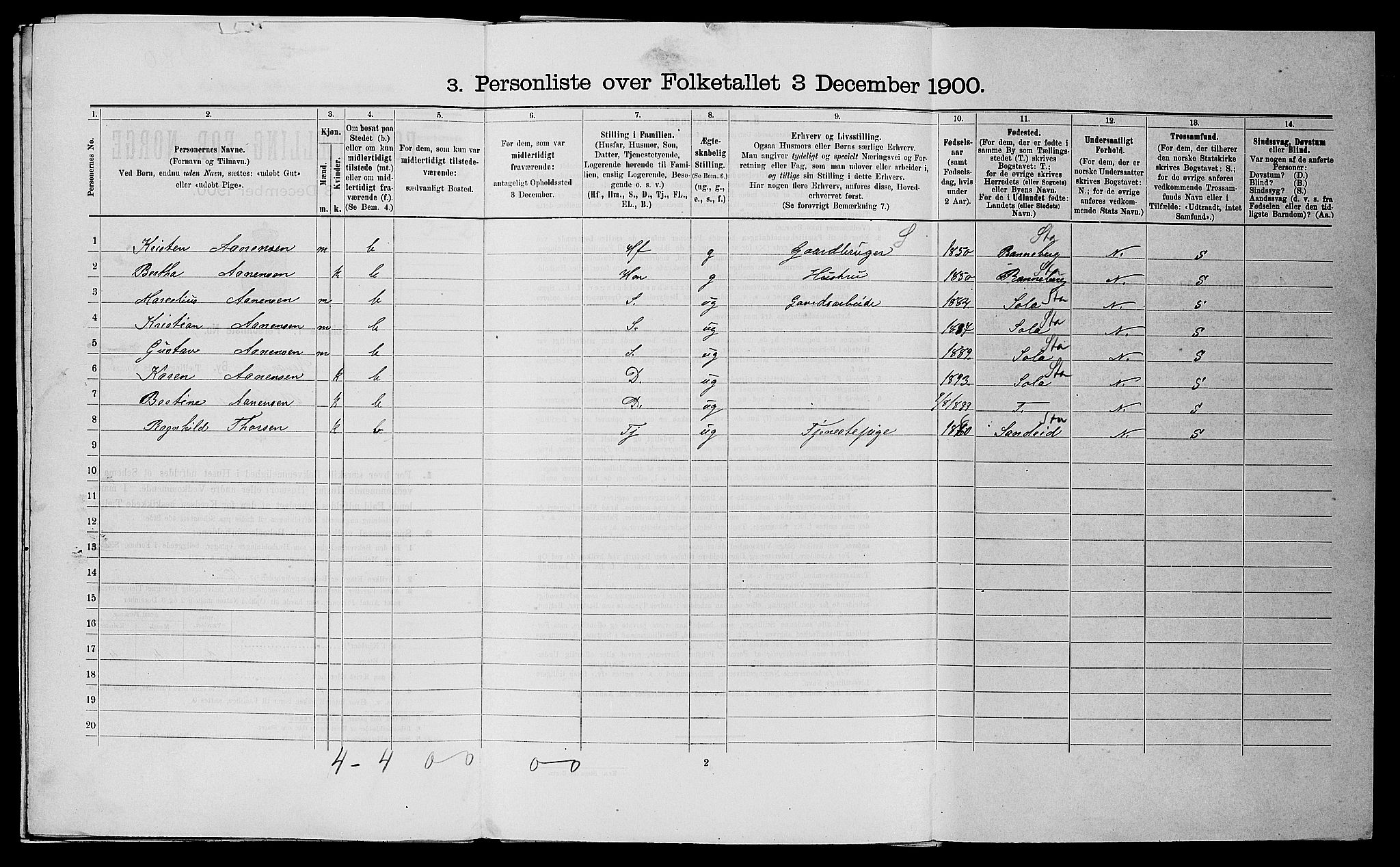 SAST, 1900 census for Stavanger, 1900, p. 905