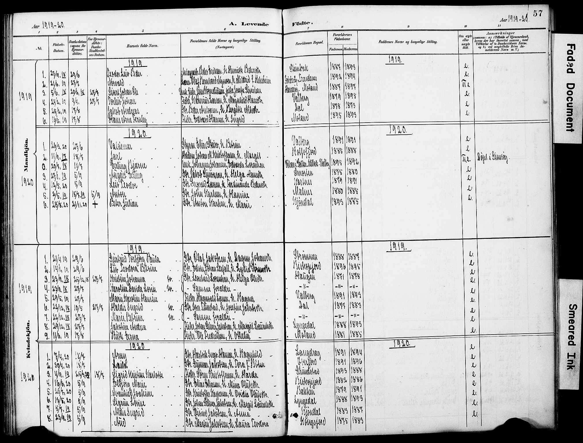 Ministerialprotokoller, klokkerbøker og fødselsregistre - Nordland, AV/SAT-A-1459/884/L1197: Parish register (copy) no. 884C03, 1888-1926, p. 57