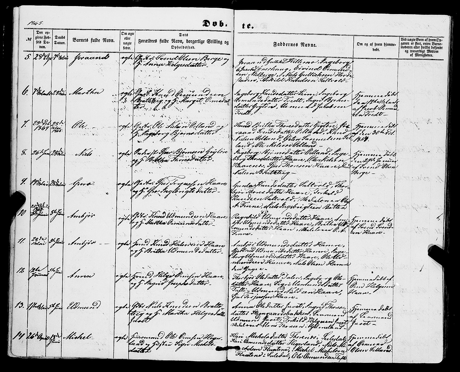 Røldal sokneprestembete, AV/SAB-A-100247: Parish register (official) no. A 3, 1856-1870, p. 16