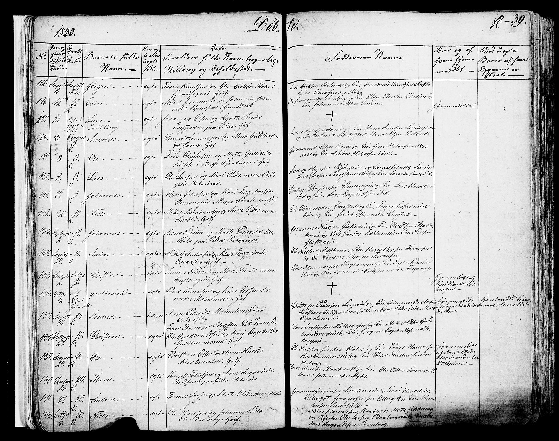 Ringsaker prestekontor, AV/SAH-PREST-014/K/Ka/L0007: Parish register (official) no. 7A, 1826-1837, p. 39