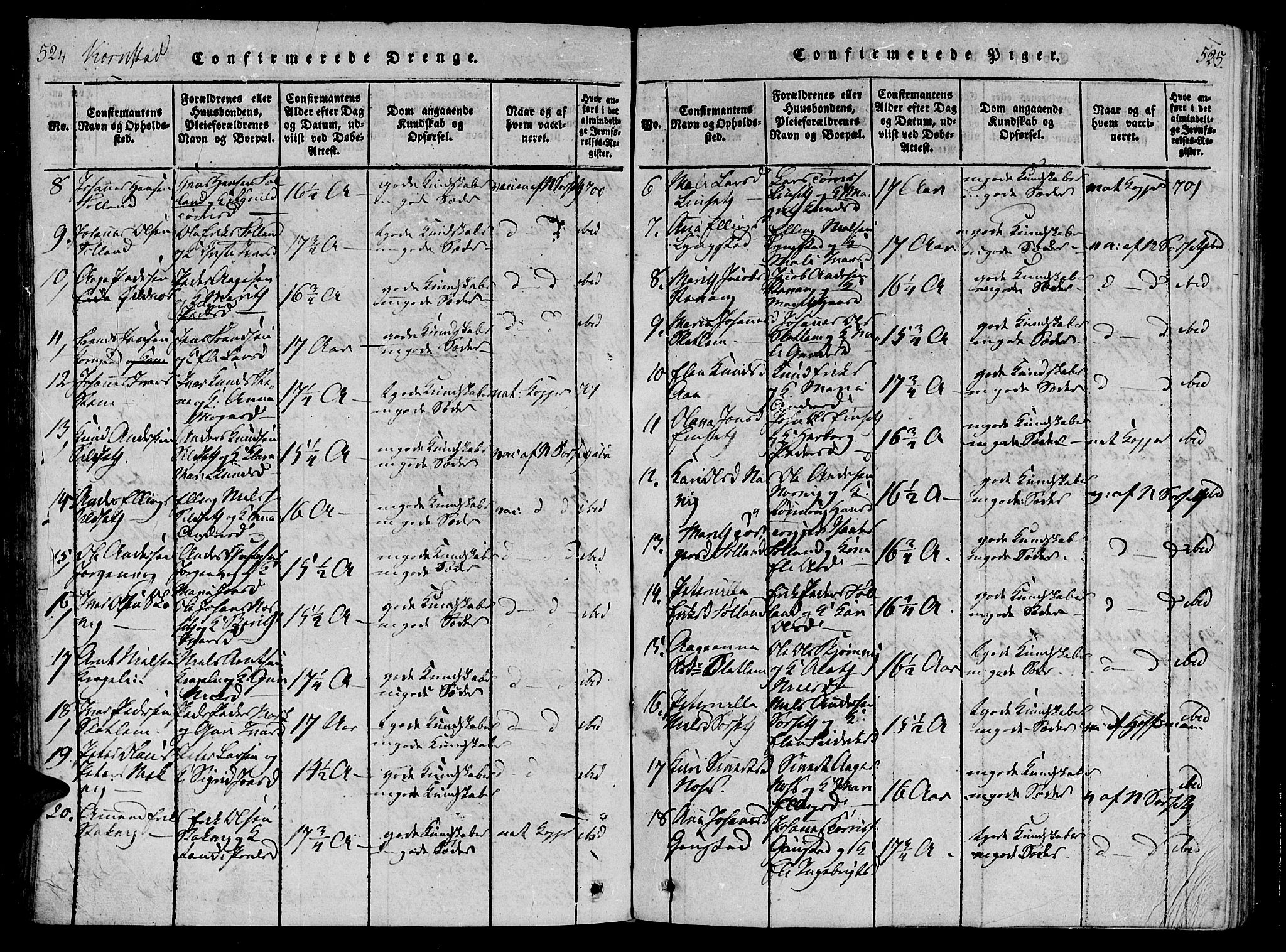 Ministerialprotokoller, klokkerbøker og fødselsregistre - Møre og Romsdal, AV/SAT-A-1454/568/L0800: Parish register (official) no. 568A09 /3, 1820-1830, p. 524-525