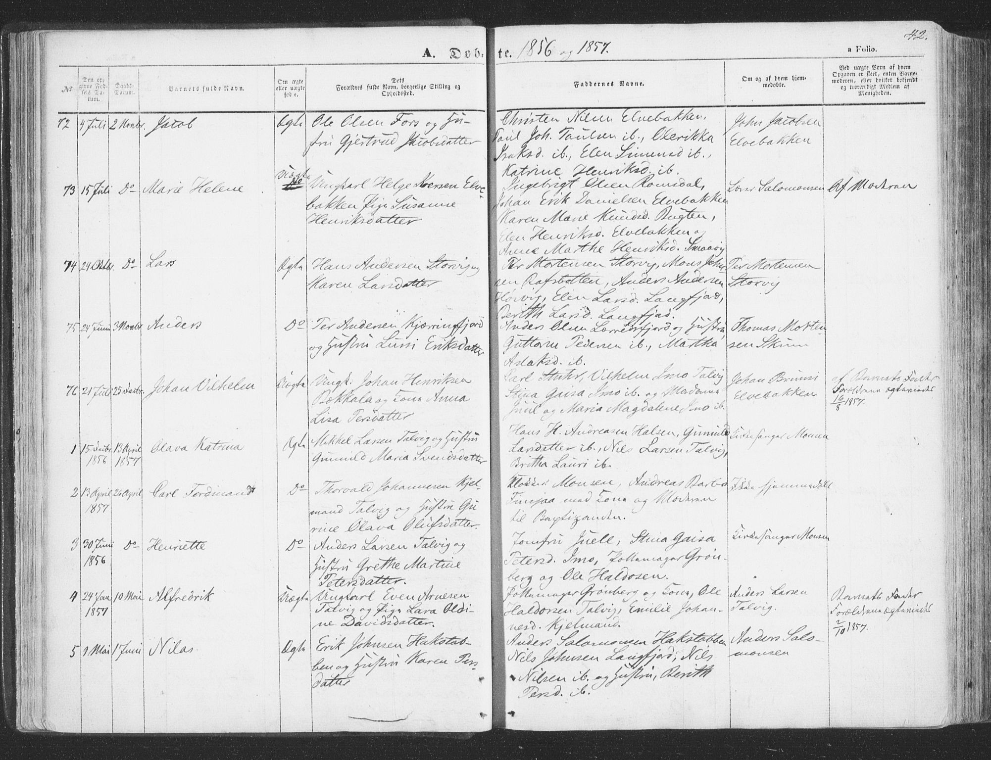 Talvik sokneprestkontor, SATØ/S-1337/H/Ha/L0010kirke: Parish register (official) no. 10, 1852-1864, p. 42