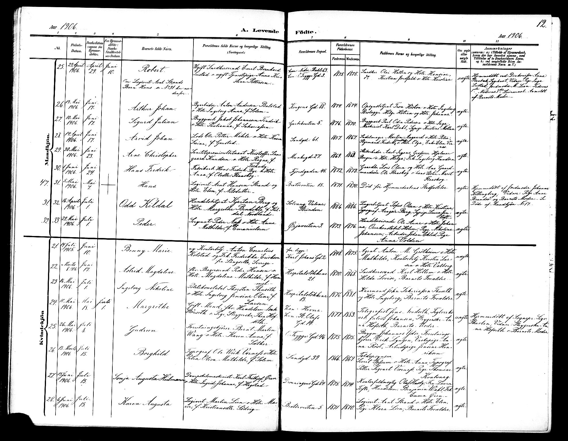 Ministerialprotokoller, klokkerbøker og fødselsregistre - Sør-Trøndelag, SAT/A-1456/602/L0146: Parish register (copy) no. 602C14, 1904-1914, p. 12