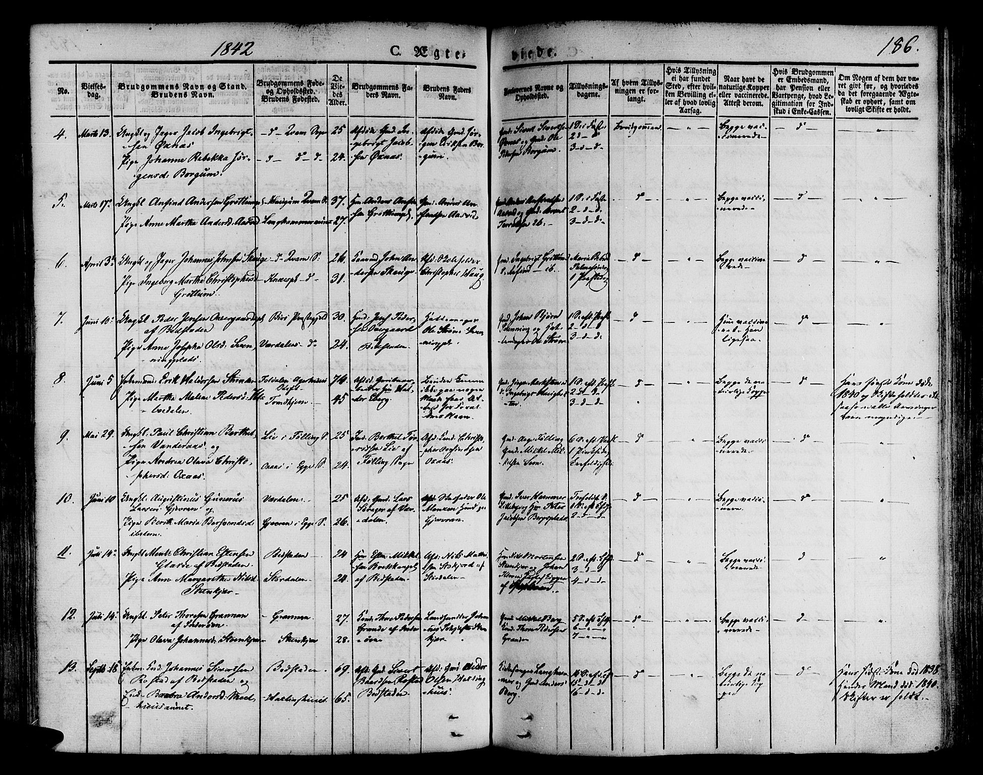 Ministerialprotokoller, klokkerbøker og fødselsregistre - Nord-Trøndelag, AV/SAT-A-1458/746/L0445: Parish register (official) no. 746A04, 1826-1846, p. 186