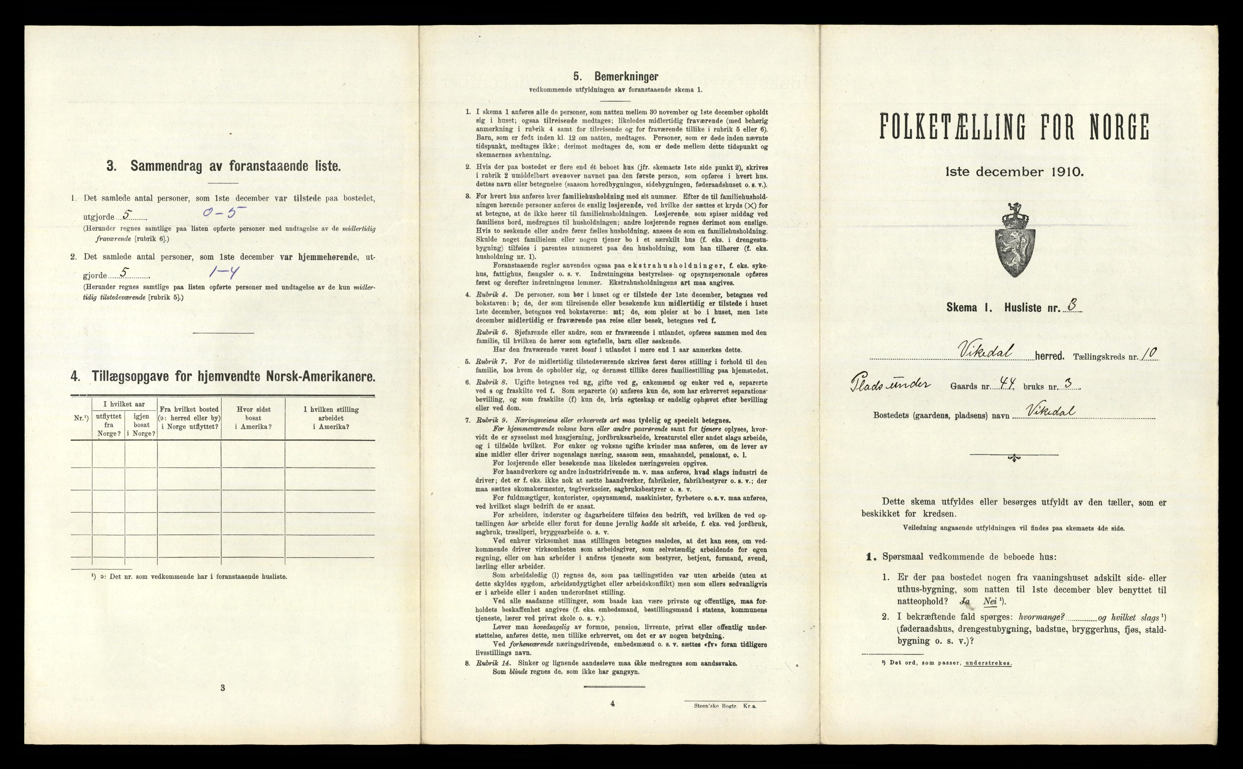 RA, 1910 census for Vikedal, 1910, p. 633