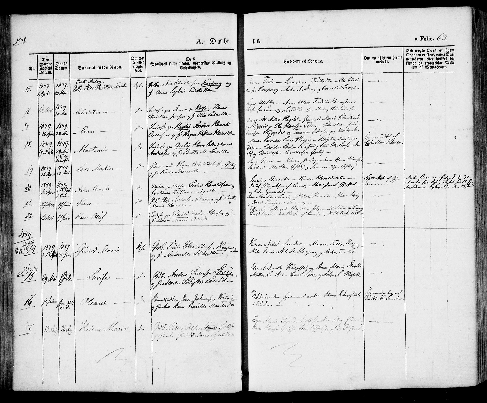 Tjølling kirkebøker, AV/SAKO-A-60/F/Fa/L0006: Parish register (official) no. 6, 1835-1859, p. 63