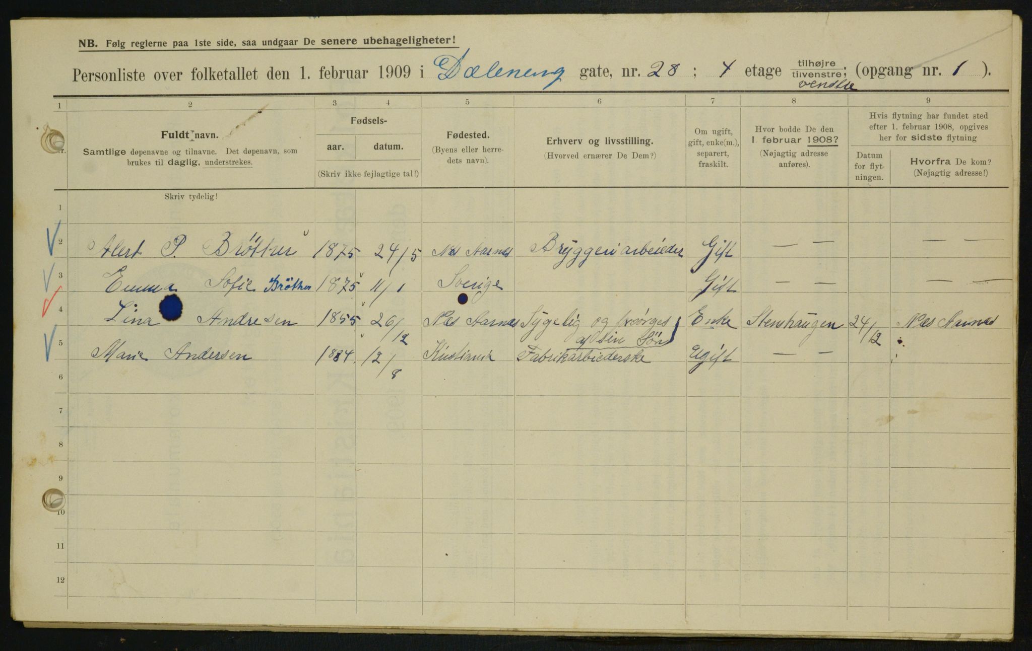 OBA, Municipal Census 1909 for Kristiania, 1909, p. 16008