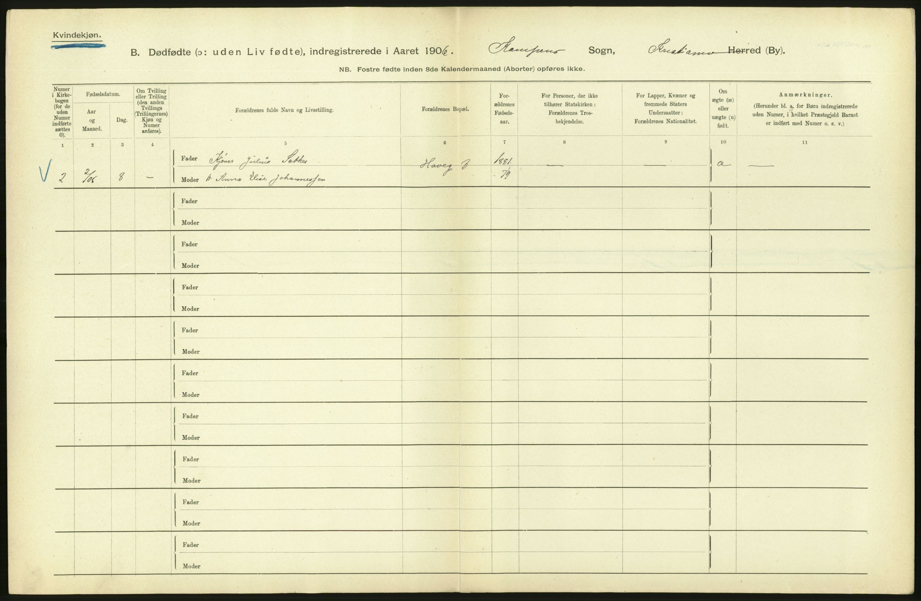 Statistisk sentralbyrå, Sosiodemografiske emner, Befolkning, RA/S-2228/D/Df/Dfa/Dfad/L0010: Kristiania: Døde, dødfødte, 1906, p. 50