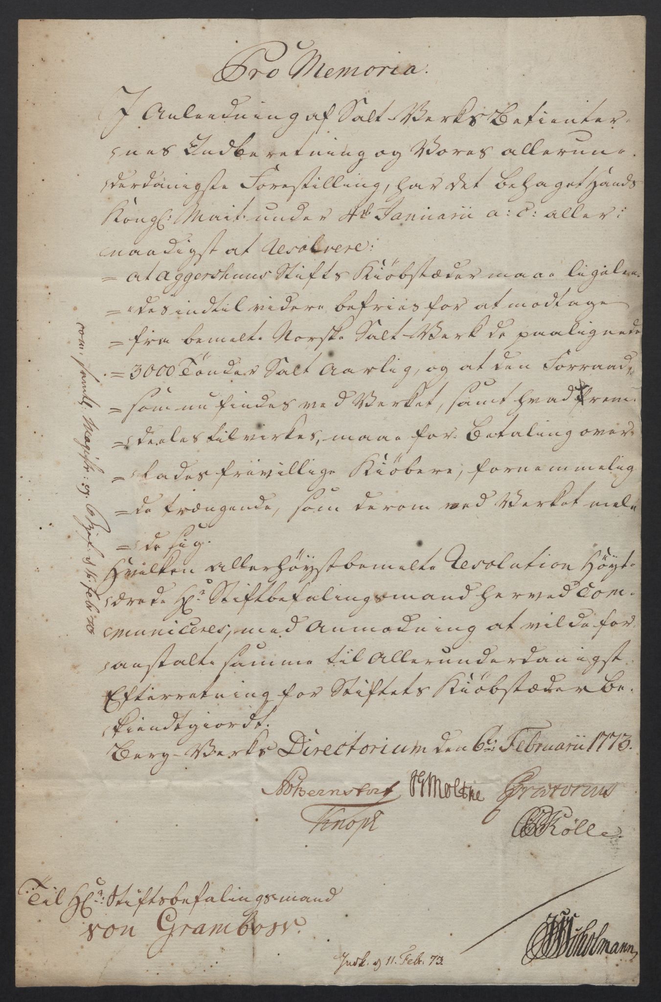 Kristiania stiftamt, SAO/A-10386/E/Ea/Eai/L0001: Bergverksdirektoriet, 1773-1785, p. 5