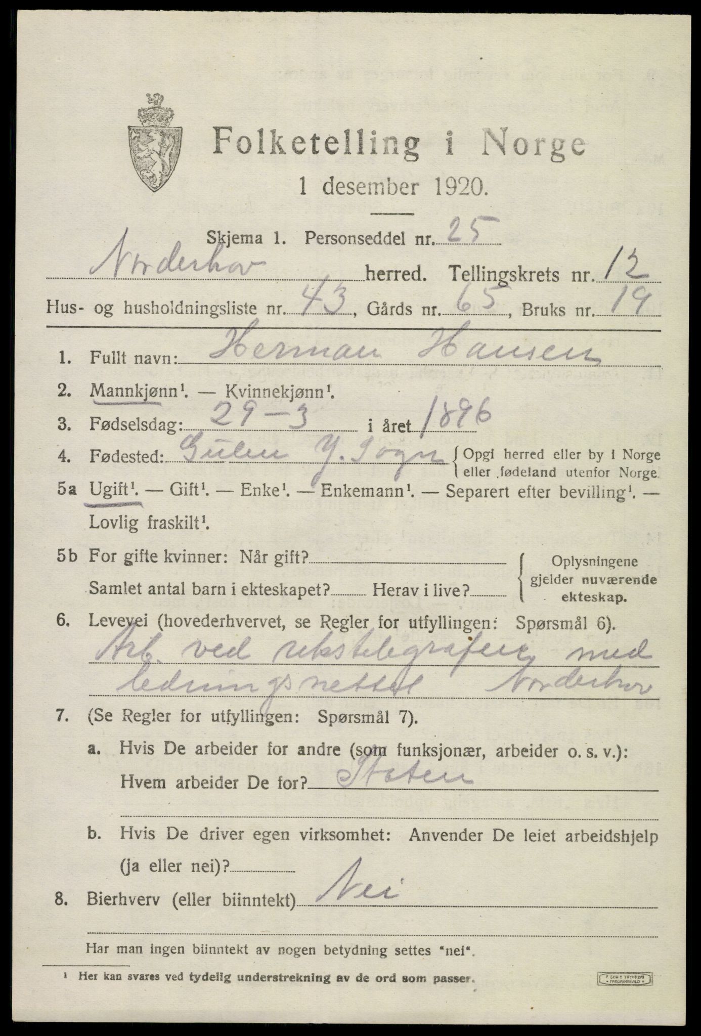 SAKO, 1920 census for Norderhov, 1920, p. 14242