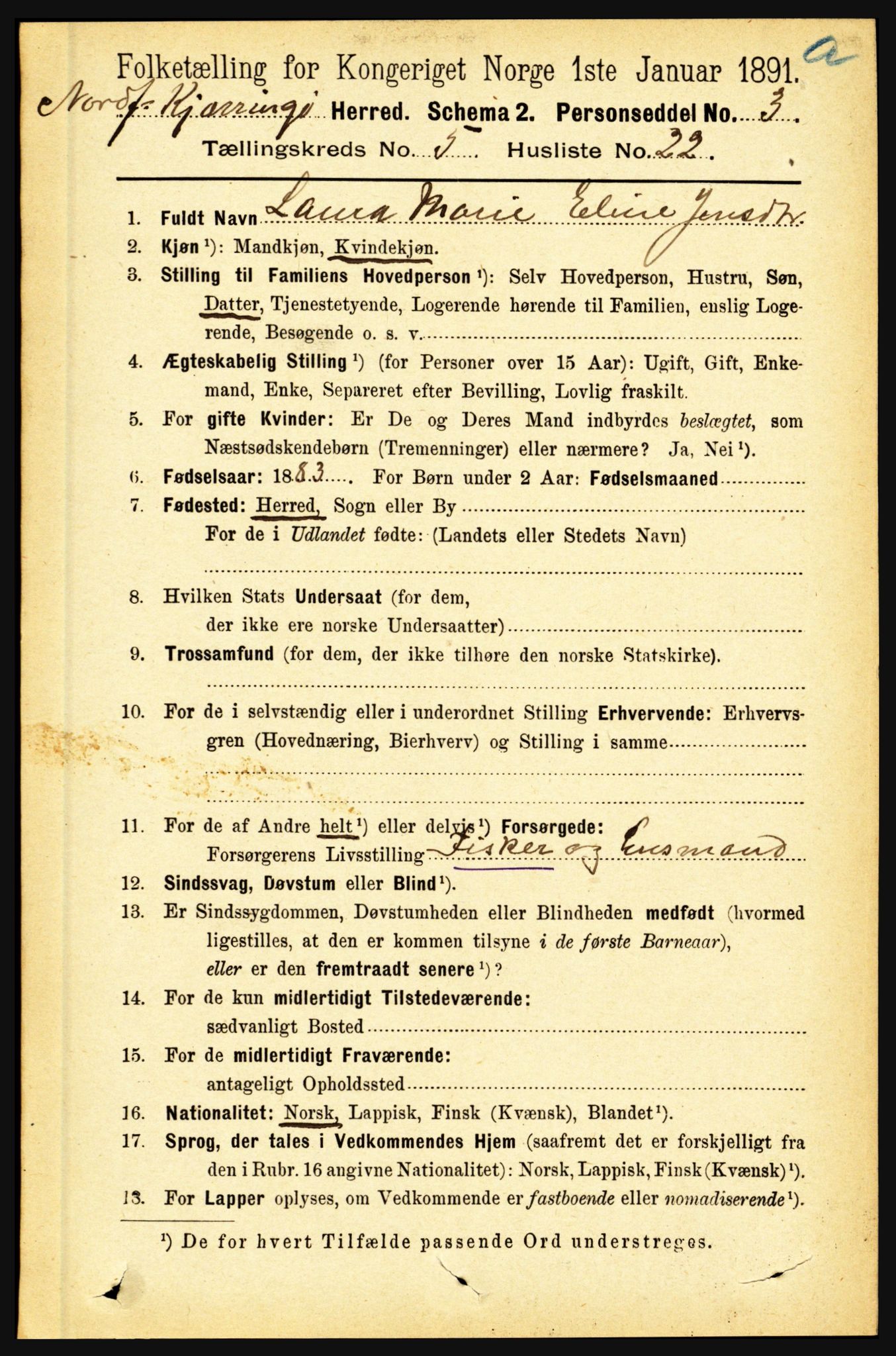 RA, 1891 census for 1846 Nordfold-Kjerringøy, 1891, p. 1299