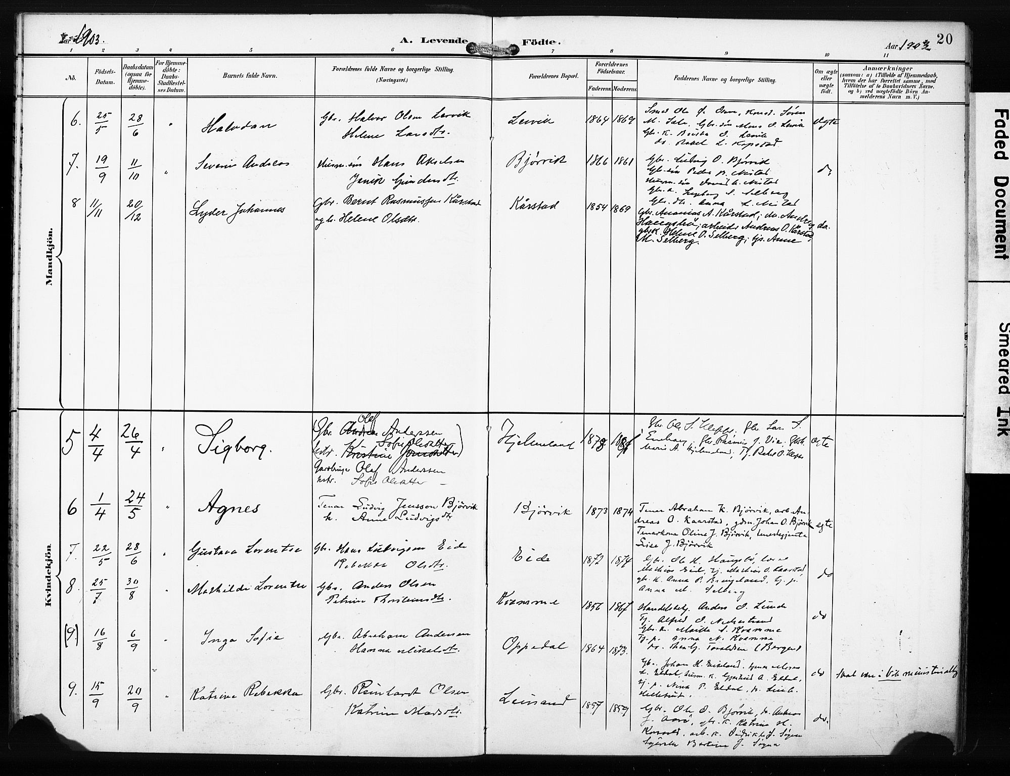 Gaular sokneprestembete, AV/SAB-A-80001/H/Haa: Parish register (official) no. C 2, 1898-1910, p. 20