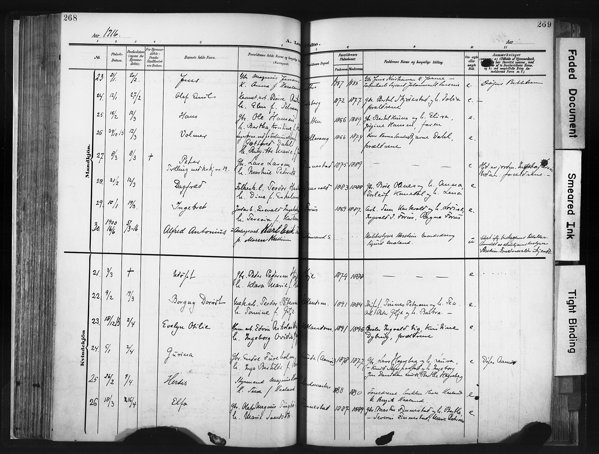 Hetland sokneprestkontor, AV/SAST-A-101826/30/30BA/L0013: Parish register (official) no. A 13, 1904-1918, p. 268-269