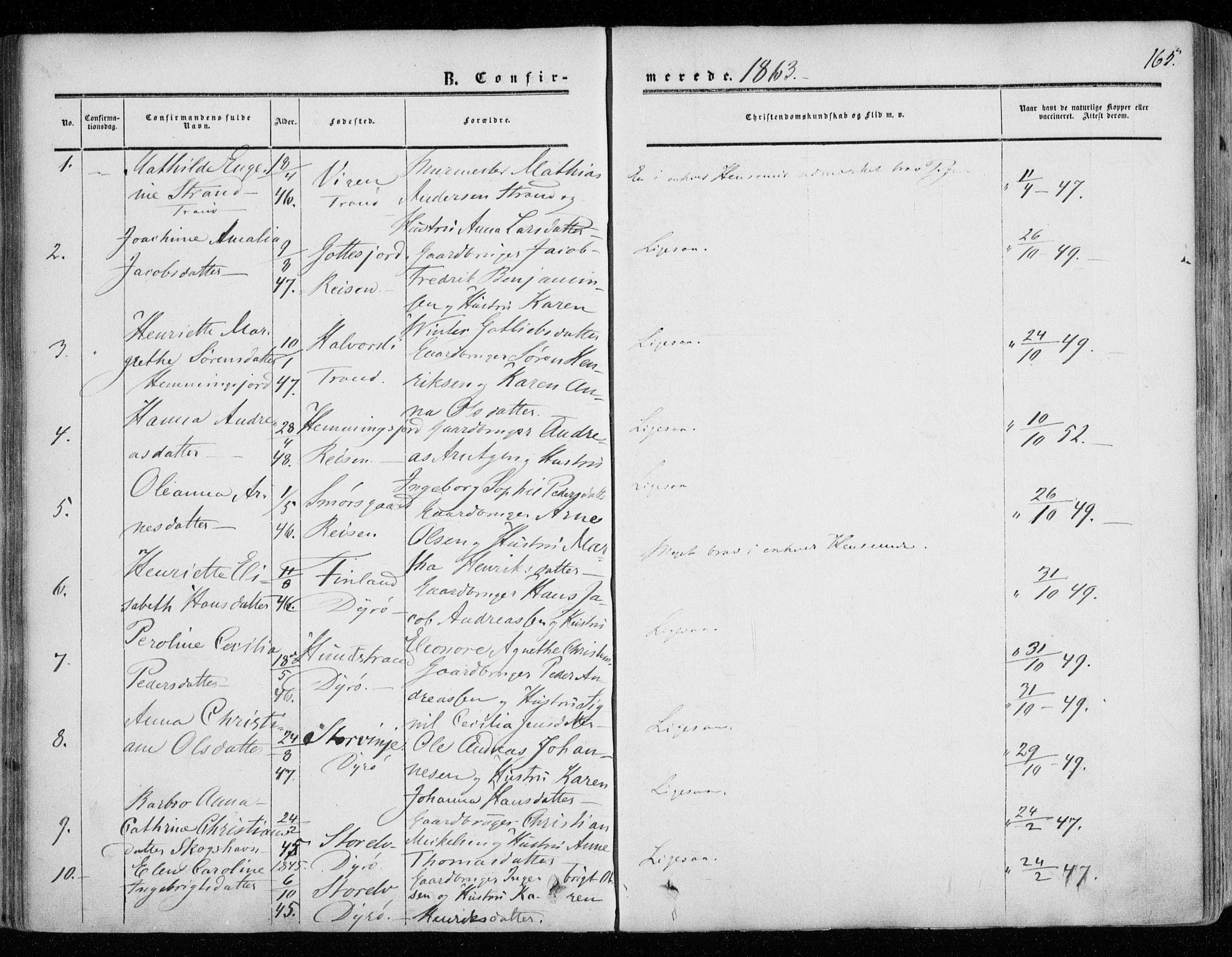 Tranøy sokneprestkontor, AV/SATØ-S-1313/I/Ia/Iaa/L0007kirke: Parish register (official) no. 7, 1856-1866, p. 165