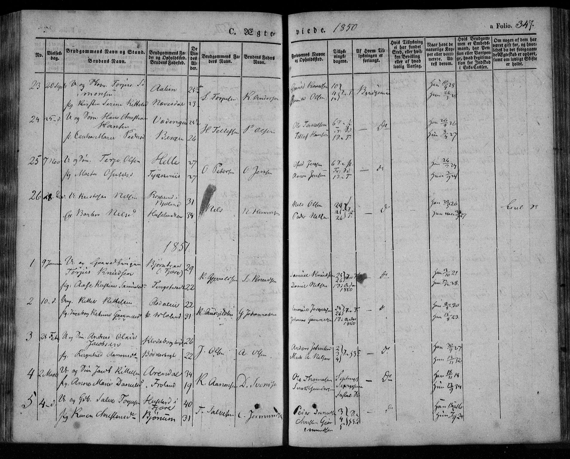 Øyestad sokneprestkontor, SAK/1111-0049/F/Fa/L0014: Parish register (official) no. A 14, 1843-1856, p. 347