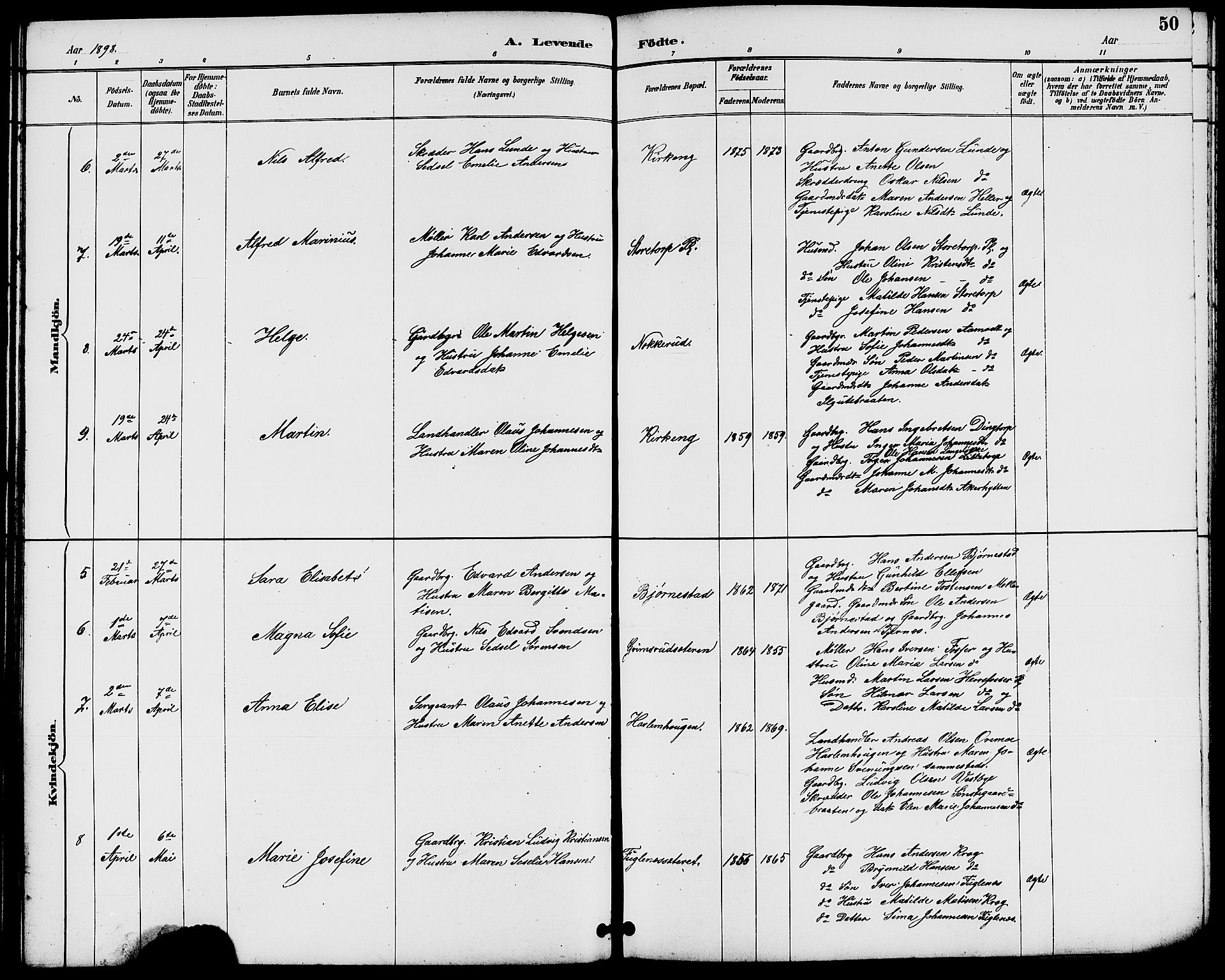 Rakkestad prestekontor Kirkebøker, AV/SAO-A-2008/G/Gb/L0001: Parish register (copy) no. II 1, 1887-1909, p. 50