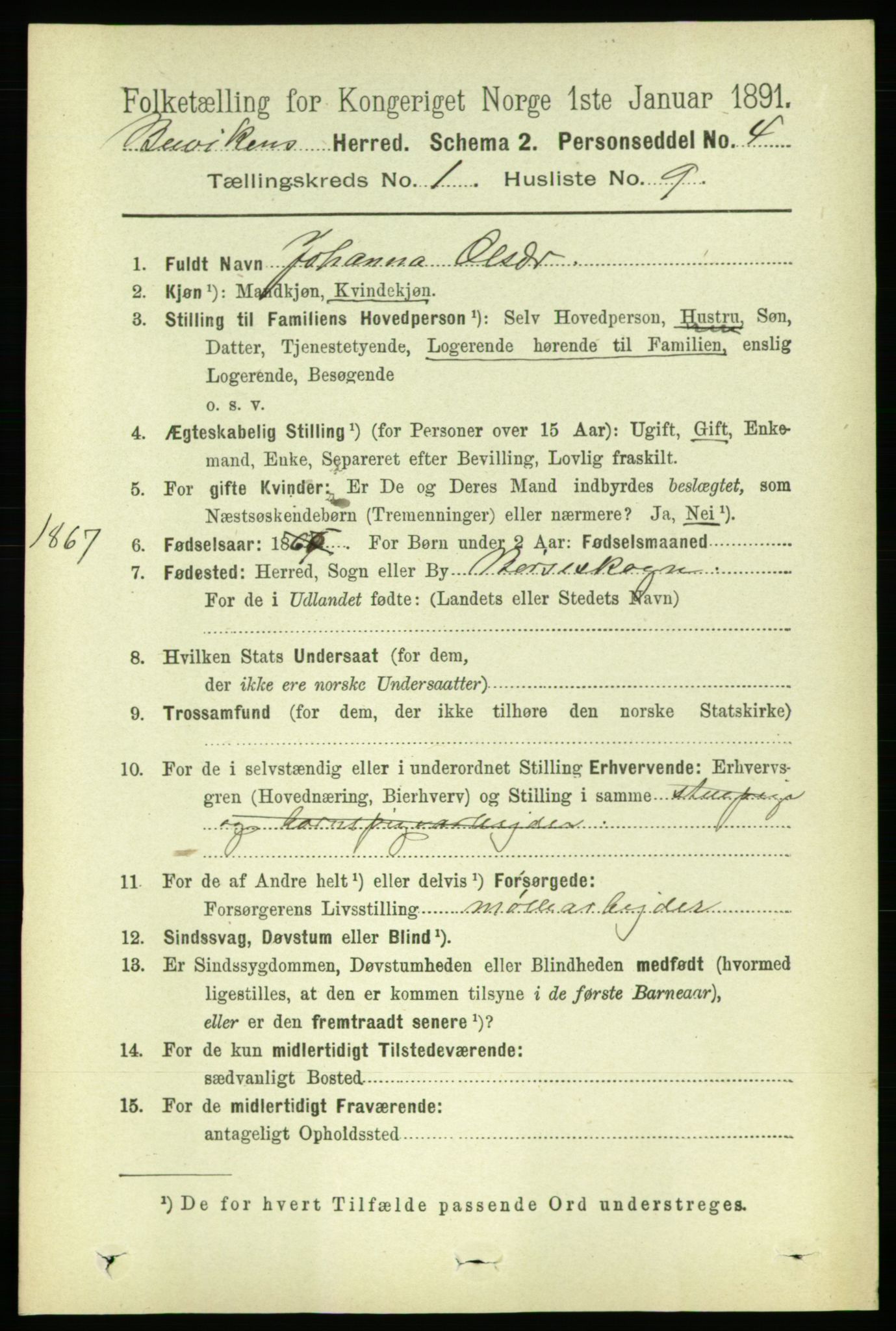 RA, 1891 census for 1656 Buvik, 1891, p. 137