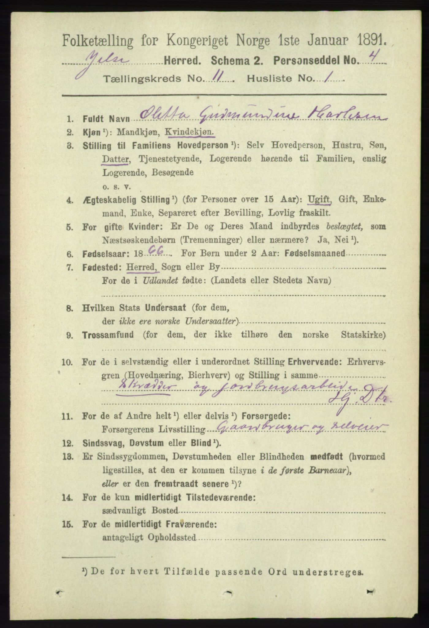 RA, 1891 census for 1138 Jelsa, 1891, p. 2775