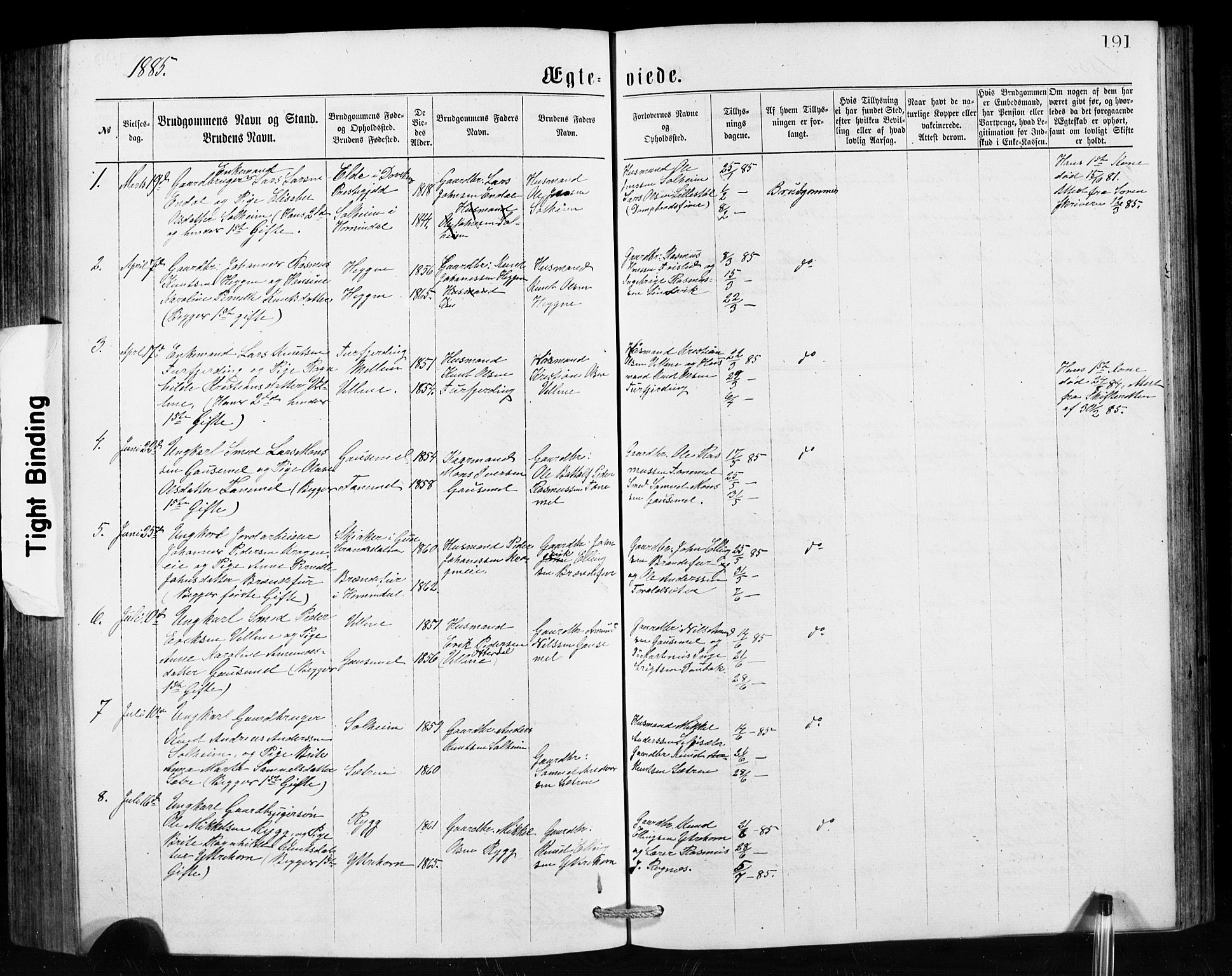 Hornindal sokneprestembete, SAB/A-82401/H/Hab: Parish register (copy) no. A 1, 1876-1894, p. 191