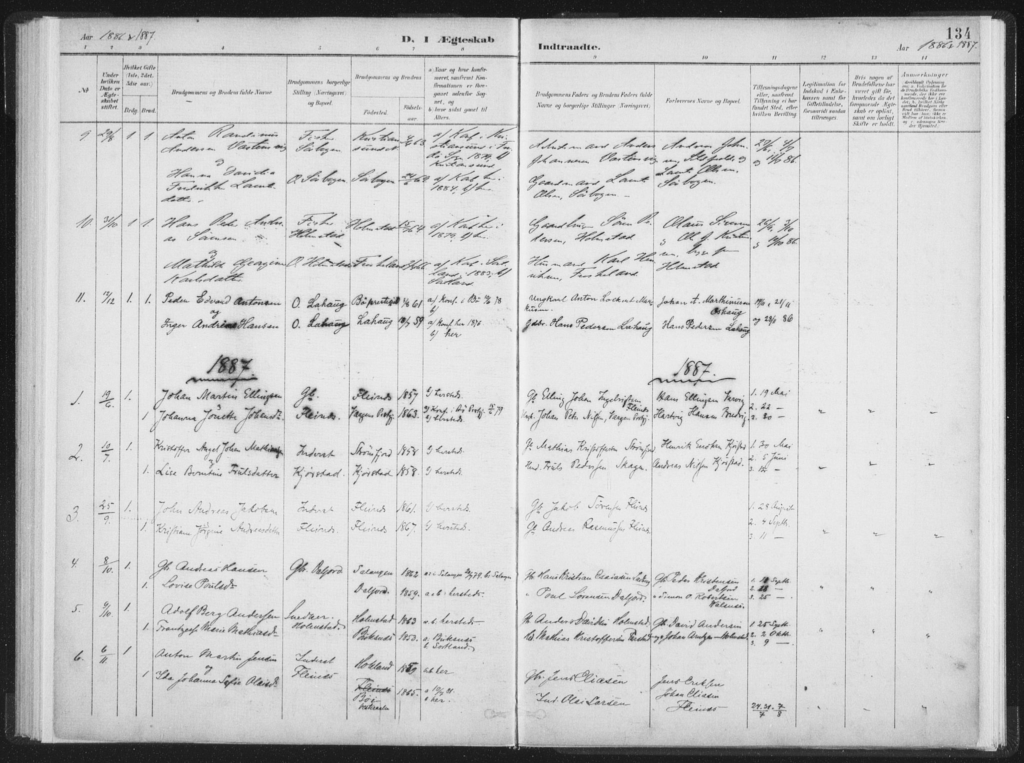 Ministerialprotokoller, klokkerbøker og fødselsregistre - Nordland, SAT/A-1459/890/L1286: Parish register (official) no. 890A01, 1882-1902, p. 134