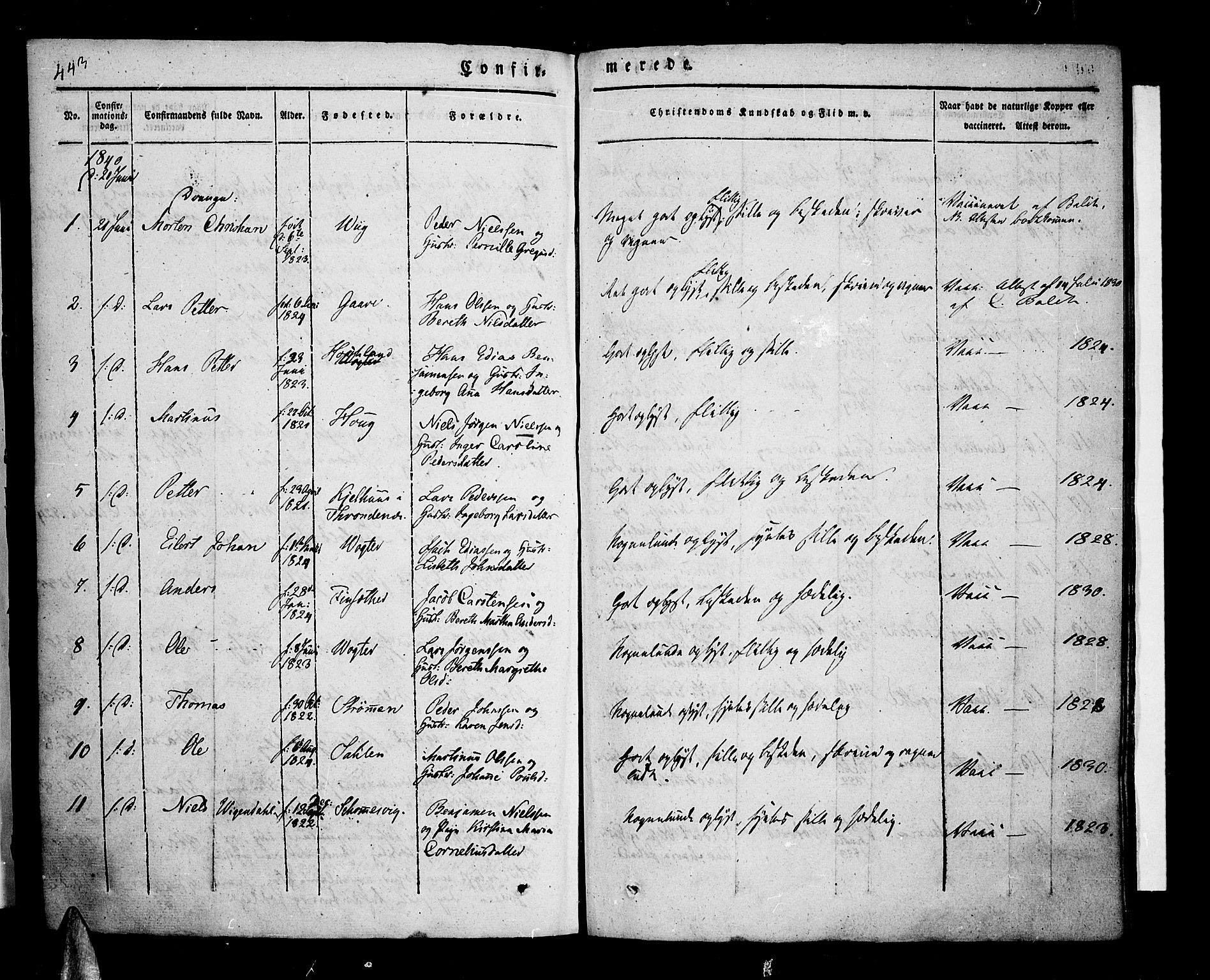 Kvæfjord sokneprestkontor, AV/SATØ-S-1323/G/Ga/Gaa/L0003kirke: Parish register (official) no. 3, 1830-1857, p. 443