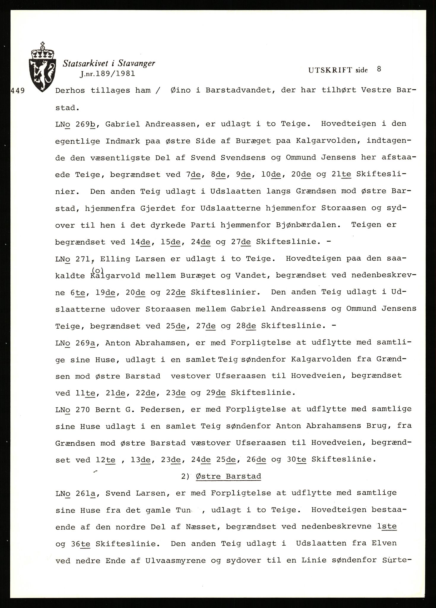 Statsarkivet i Stavanger, AV/SAST-A-101971/03/Y/Yj/L0006: Avskrifter sortert etter gårdsnavn: Bakke - Baustad, 1750-1930, p. 358