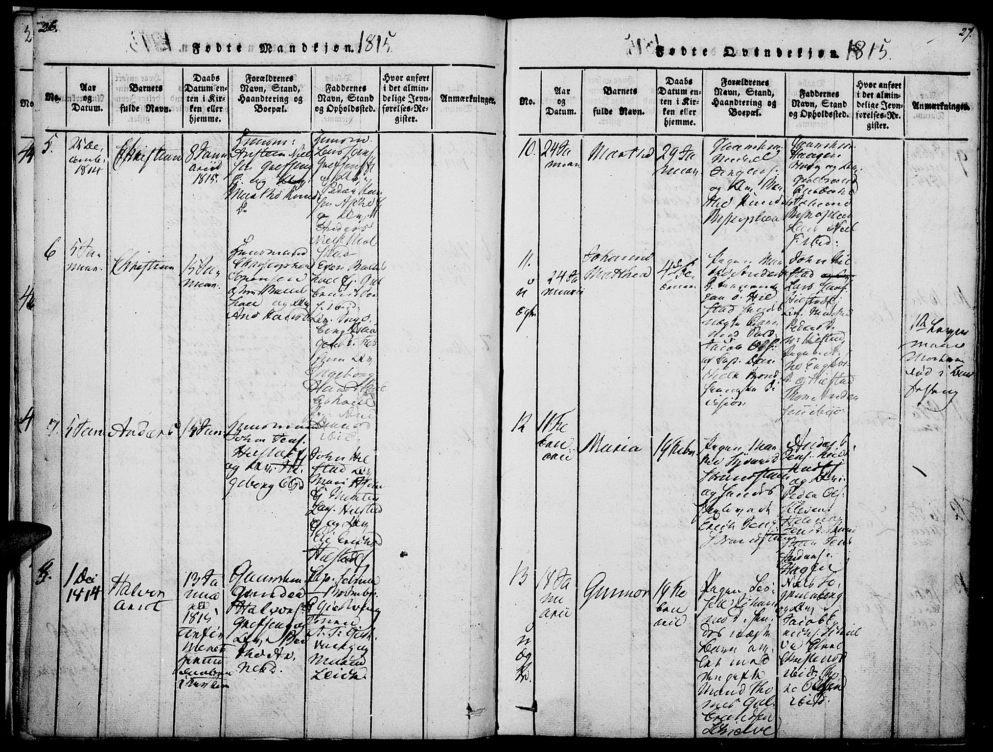 Nes prestekontor, Hedmark, SAH/PREST-020/K/Ka/L0002: Parish register (official) no. 2, 1813-1827, p. 26-27