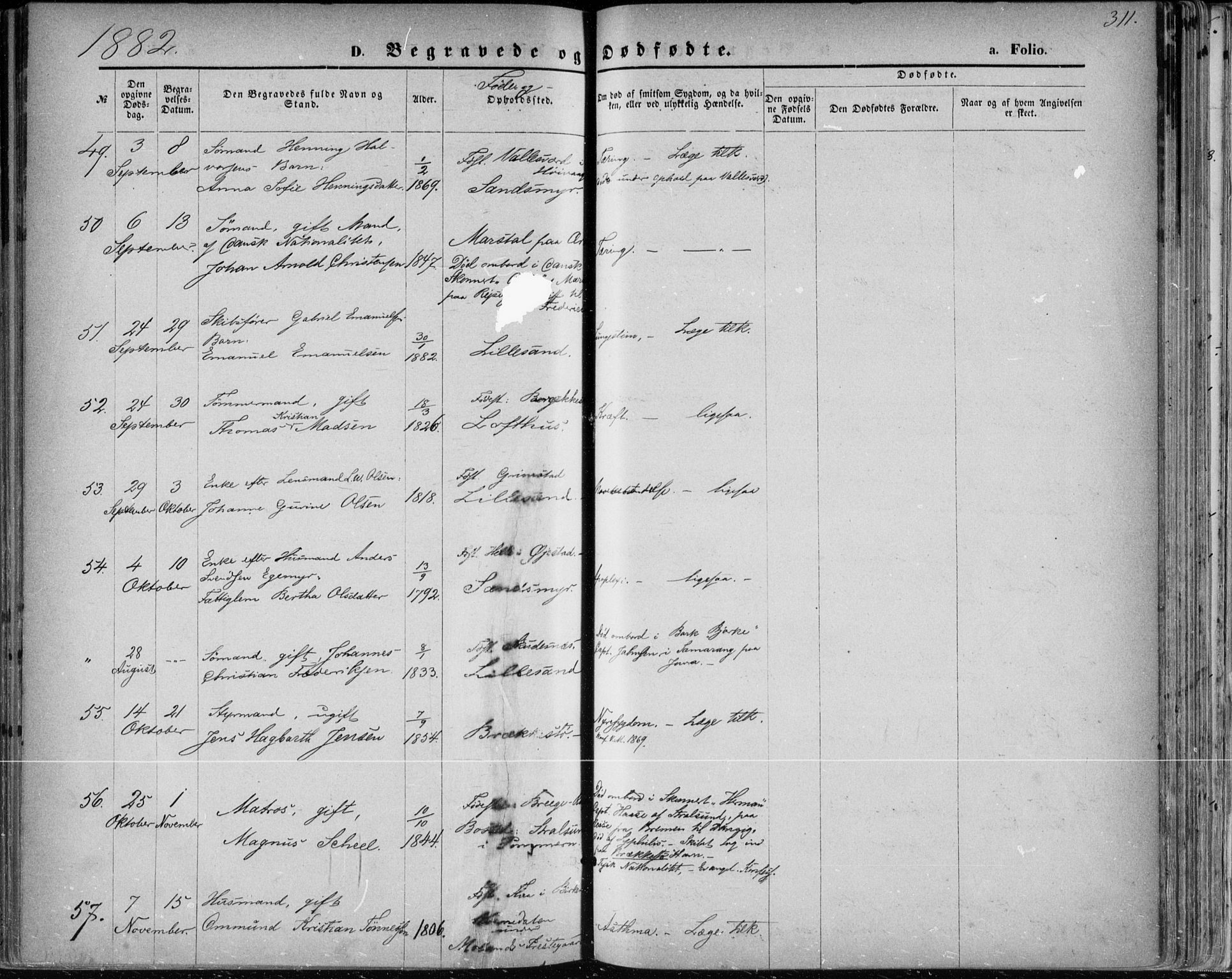 Vestre Moland sokneprestkontor, AV/SAK-1111-0046/F/Fa/Fab/L0008: Parish register (official) no. A 8, 1873-1883, p. 311